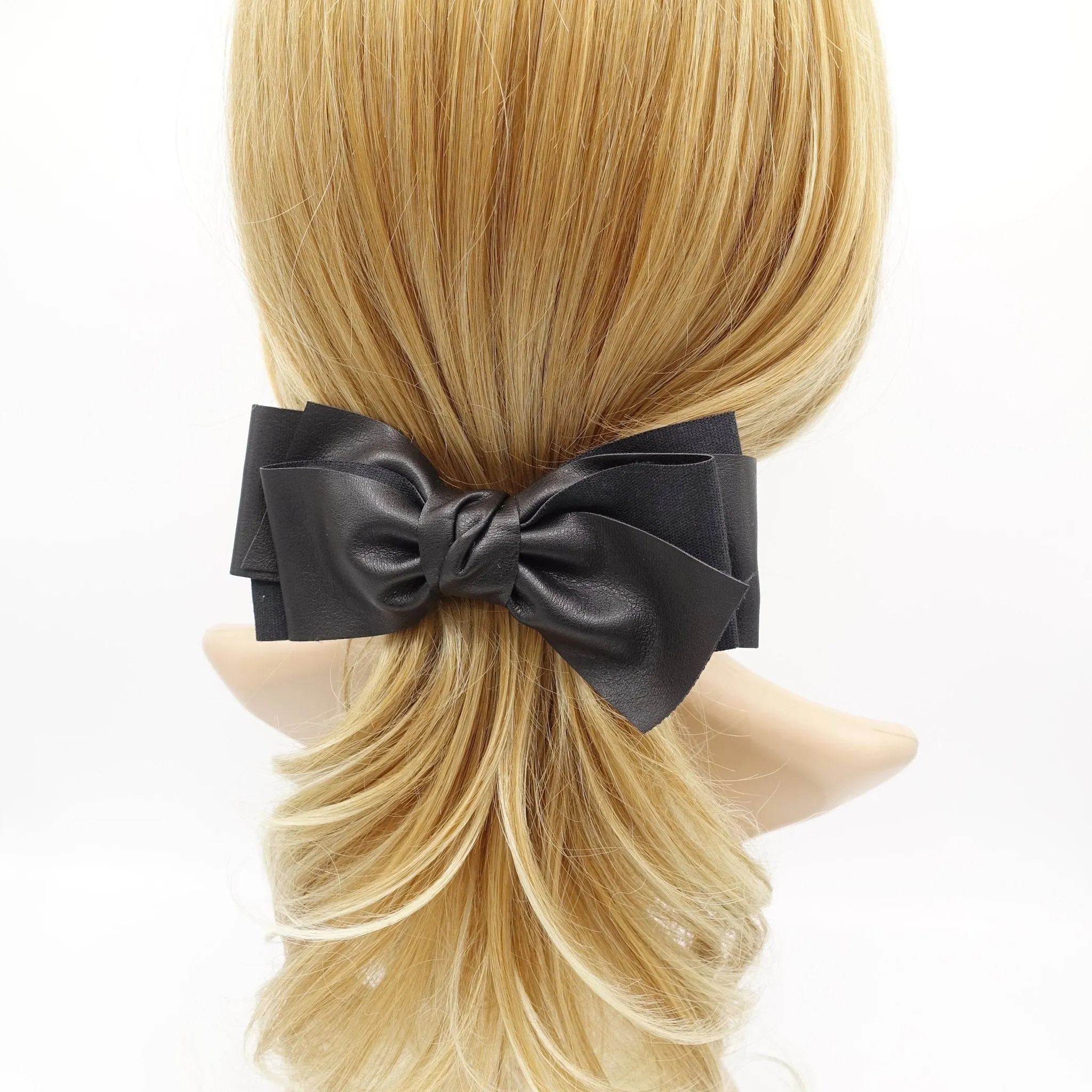 leather hair bow multi layered stylish Fall Winter hair accessory for women