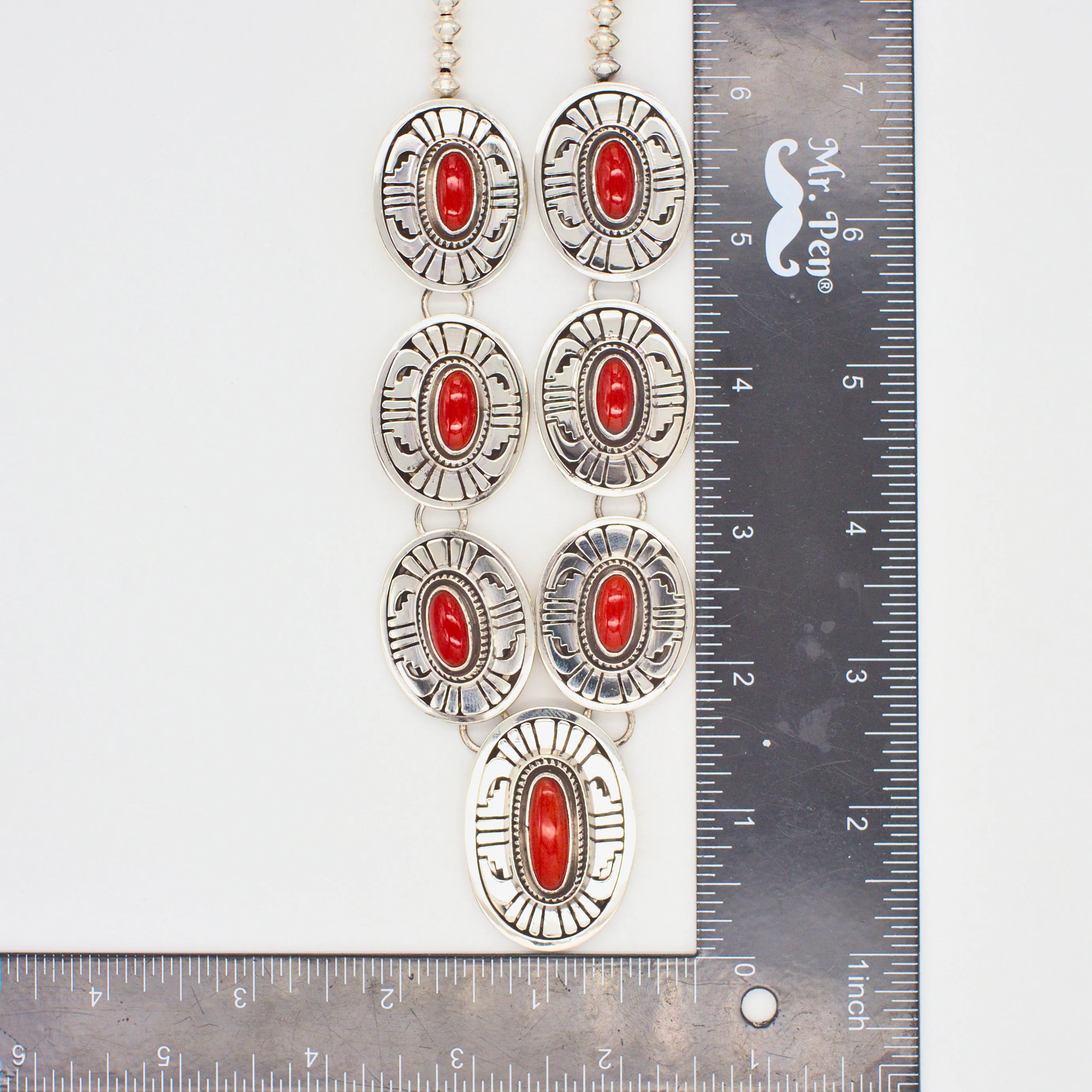 Leonard Nez Four-Piece Navajo Handmade Sterling Silver Coral Jewelry Set