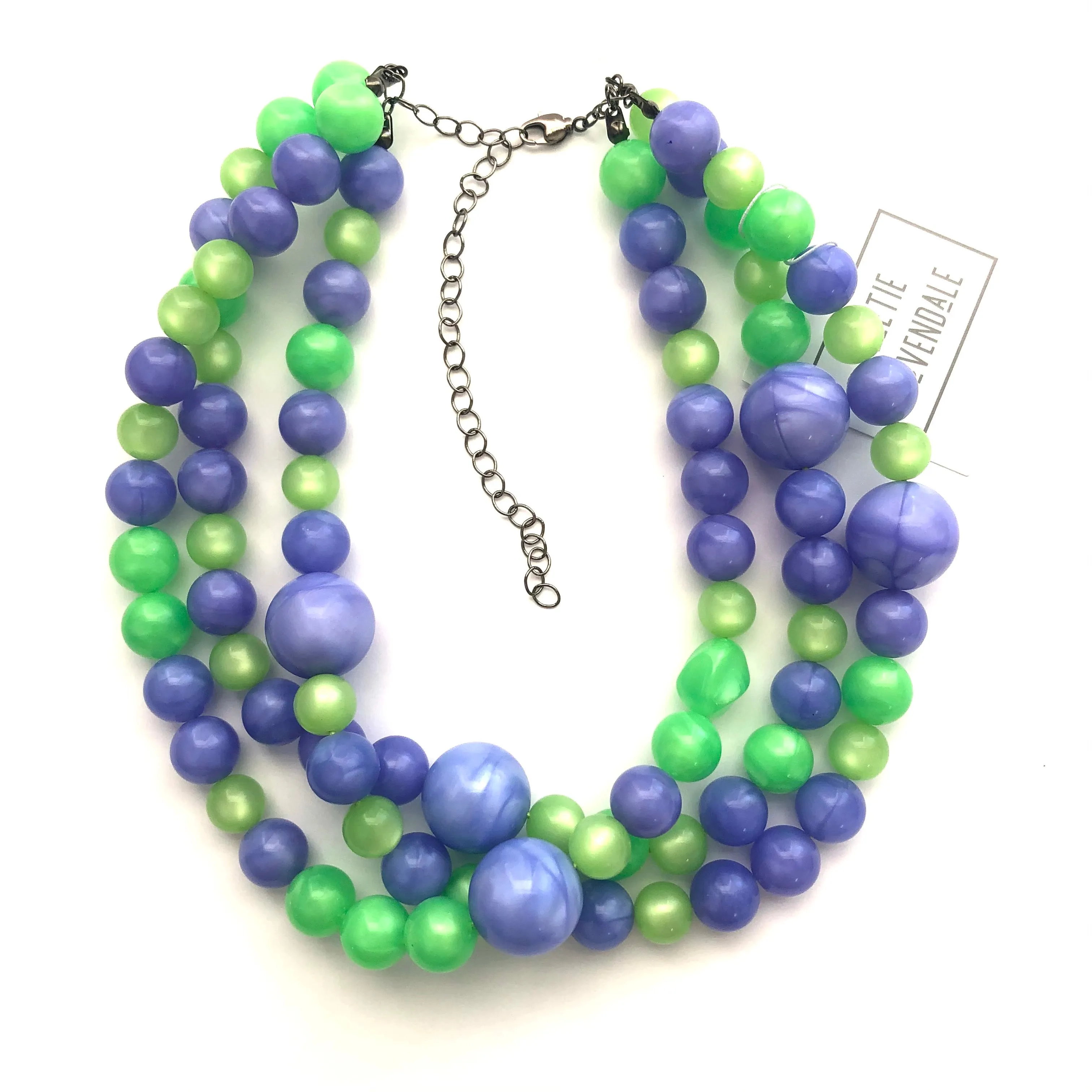 Lilac and Lime Aura Lucite Morgan Necklace