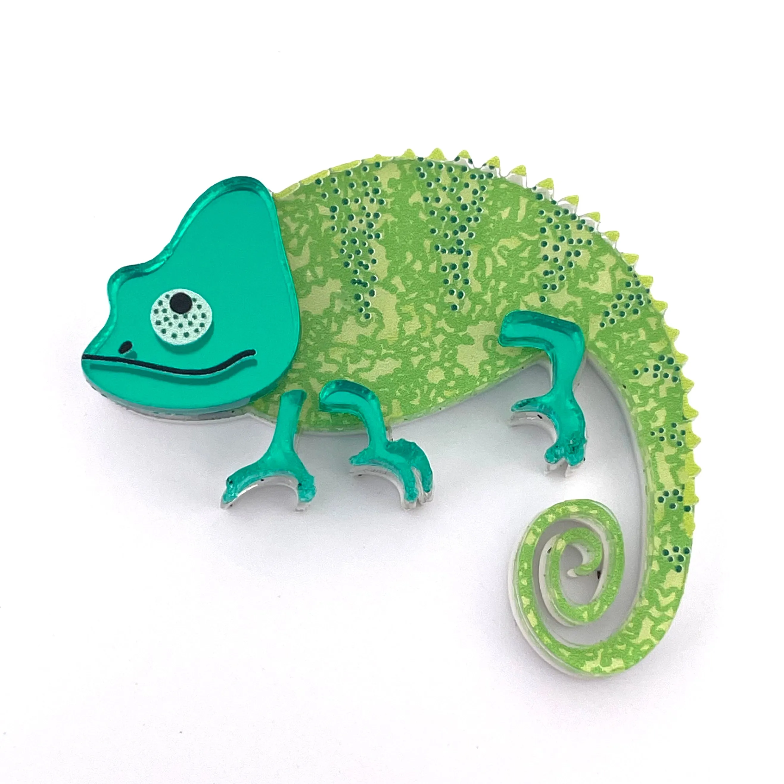 Lime chameleon - mini Brooch - Set of 2