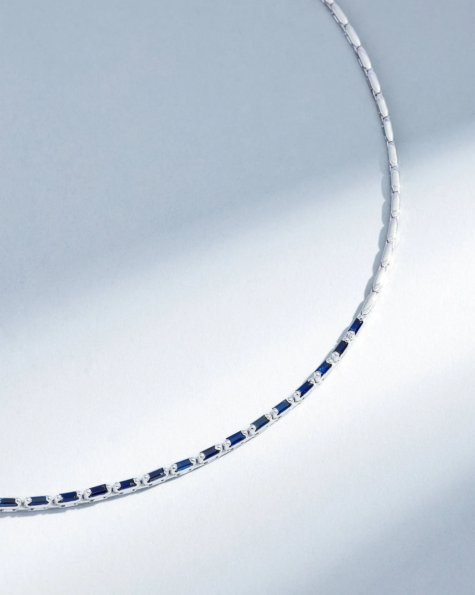 Linear Half Dark Blue Sapphire Tennis Necklace