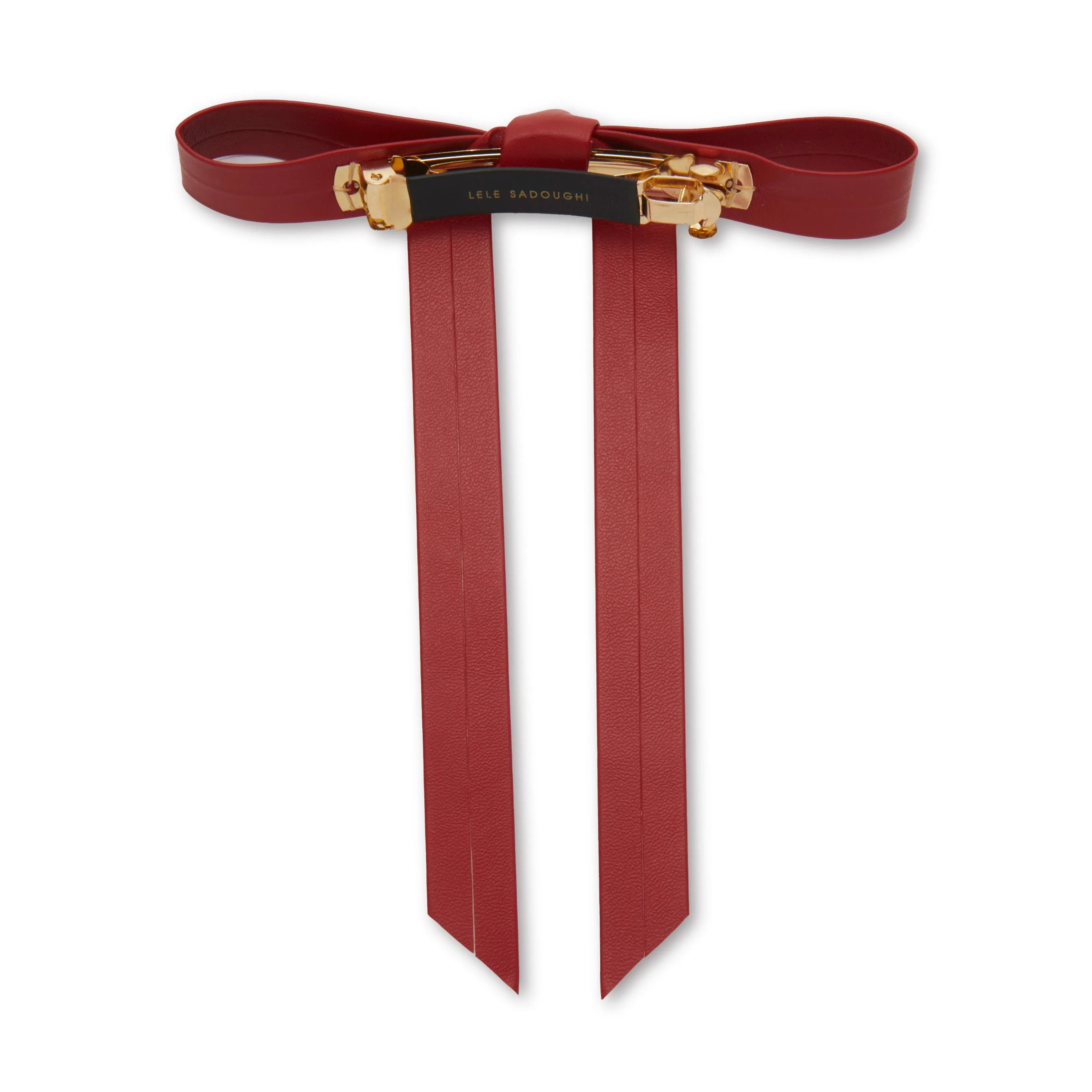 LIPSTICK RED BARDOT FAUX LEATHER BOW BARRETTE