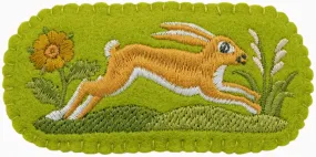 Little Brown Hare embroidered hair slide - green