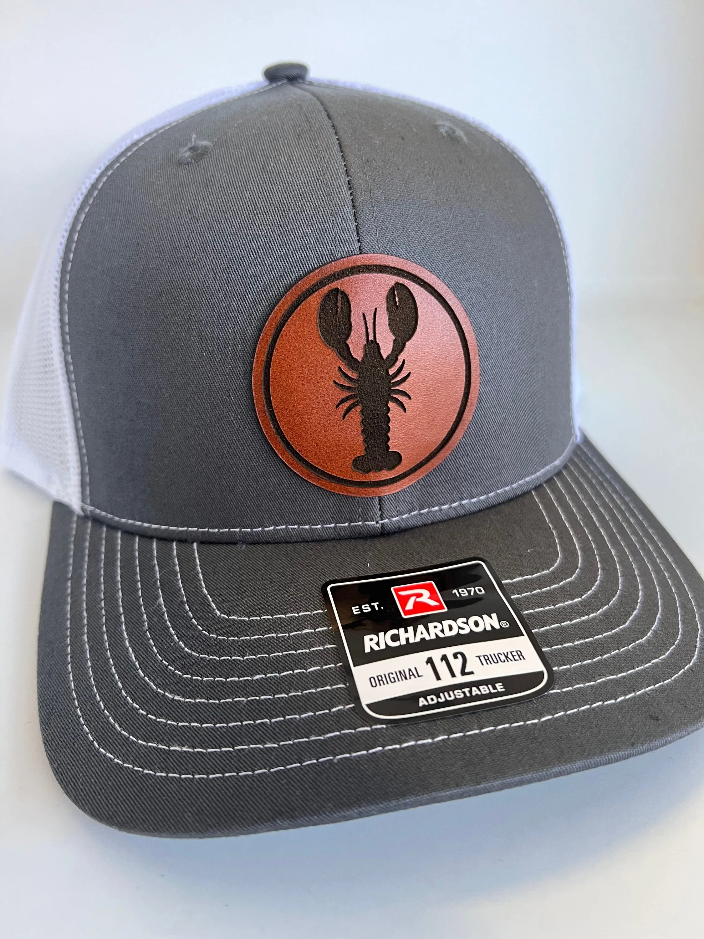 Lobster Leather Patch Hat | Adjustable Snapback Trucker Hat With Lobster Leather Patch | New England Lobster Gift for Men | Great Gift Idea