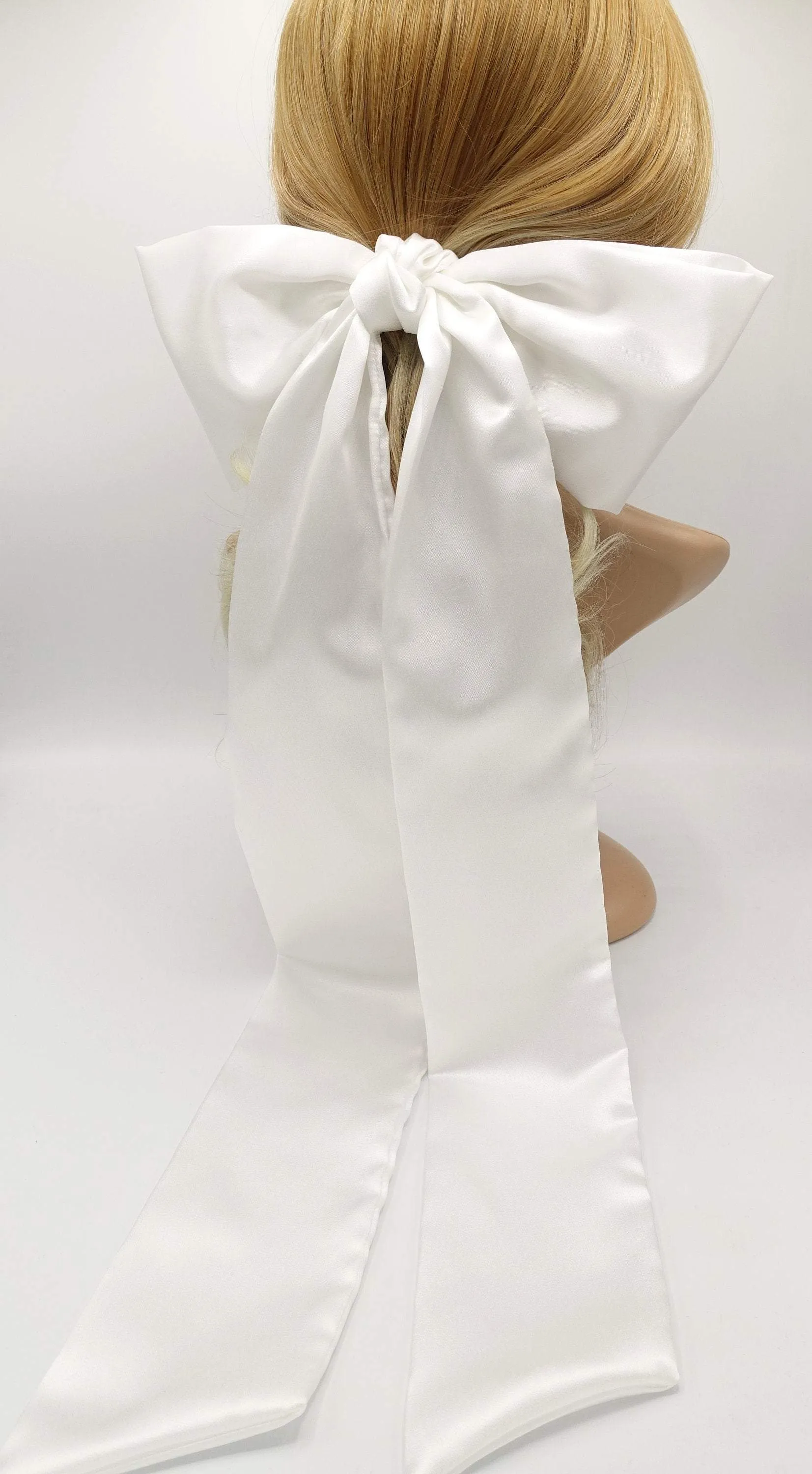 Long tailed satin hair bow bridal hair accessory for women