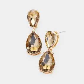 Lt Colored Topaz Crystal Double Teardrop Gold Earrings