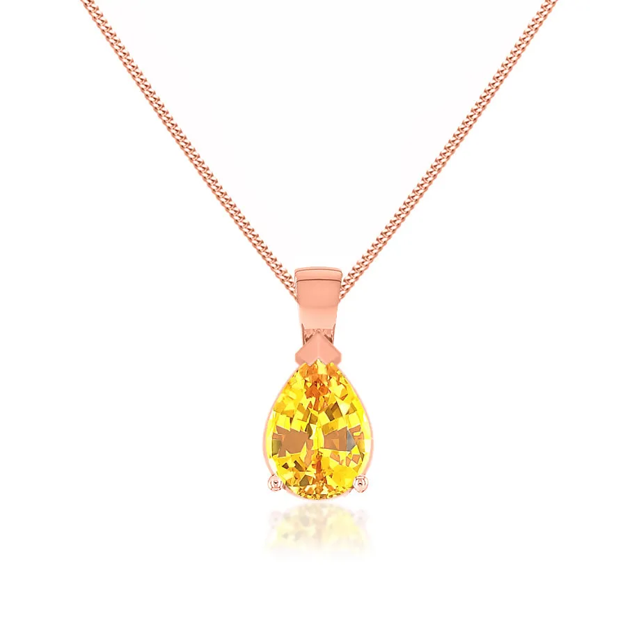 LUCINDA - Pear Yellow Sapphire 3 Claw Pendant 18k Rose Gold