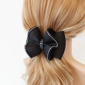 luxury rhinestone embellished black satin hair bow french barrette women hair accessories