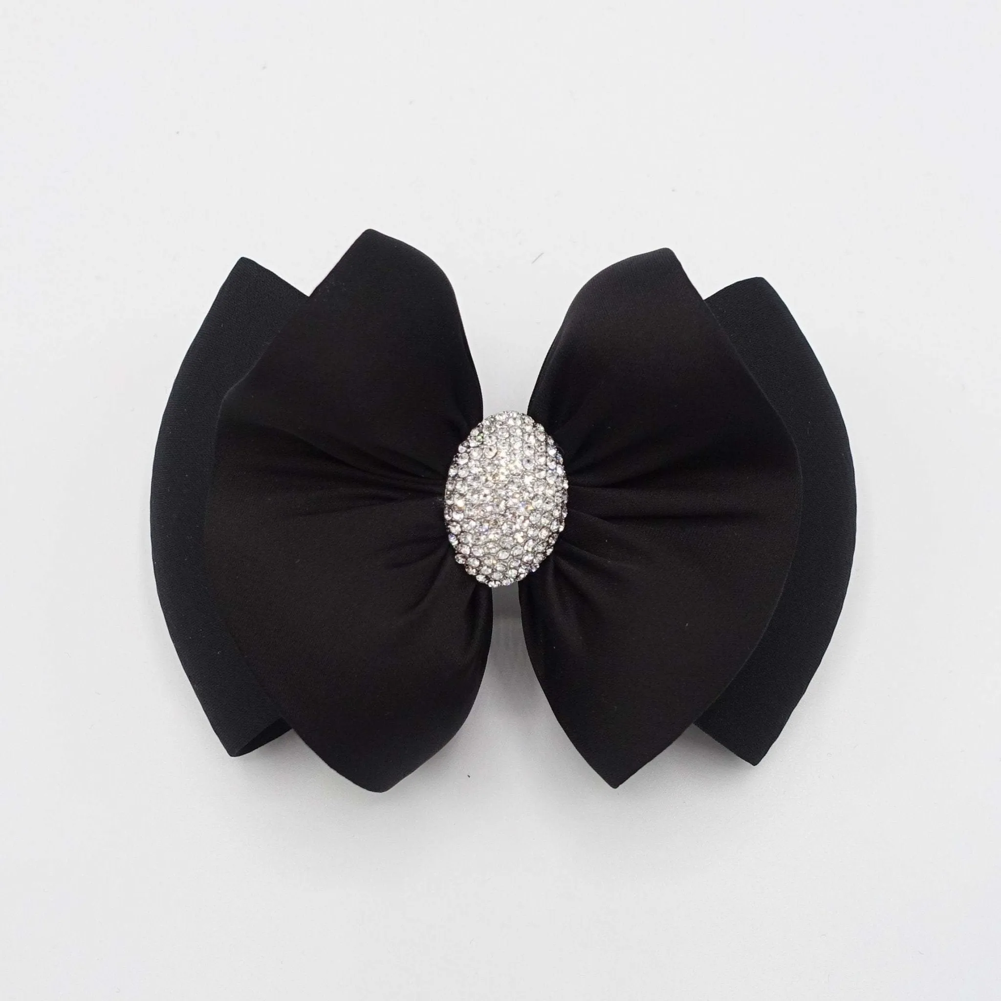 luxury rhinestone embellished black satin hair bow french barrette women hair accessories