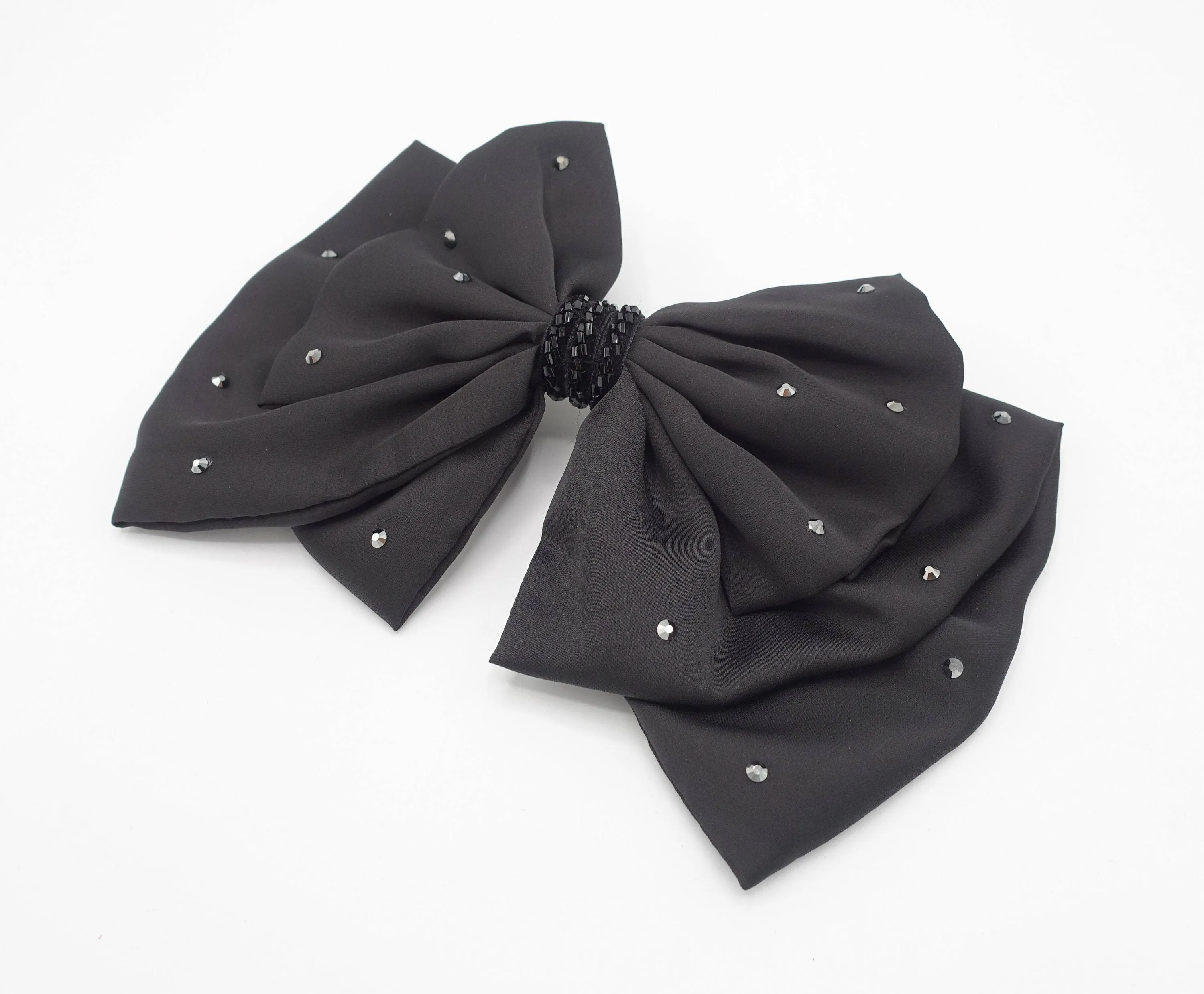 Luxury style hair bow black rhinestone embellished hair accessory for women