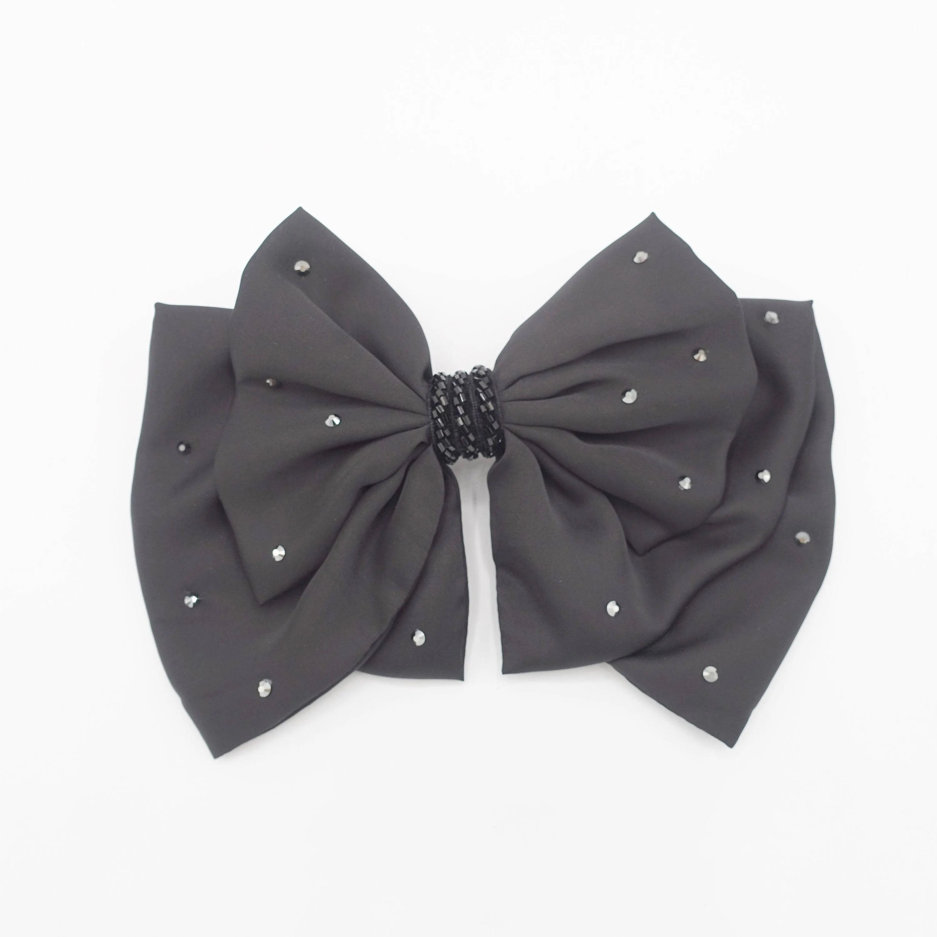 Luxury style hair bow black rhinestone embellished hair accessory for women