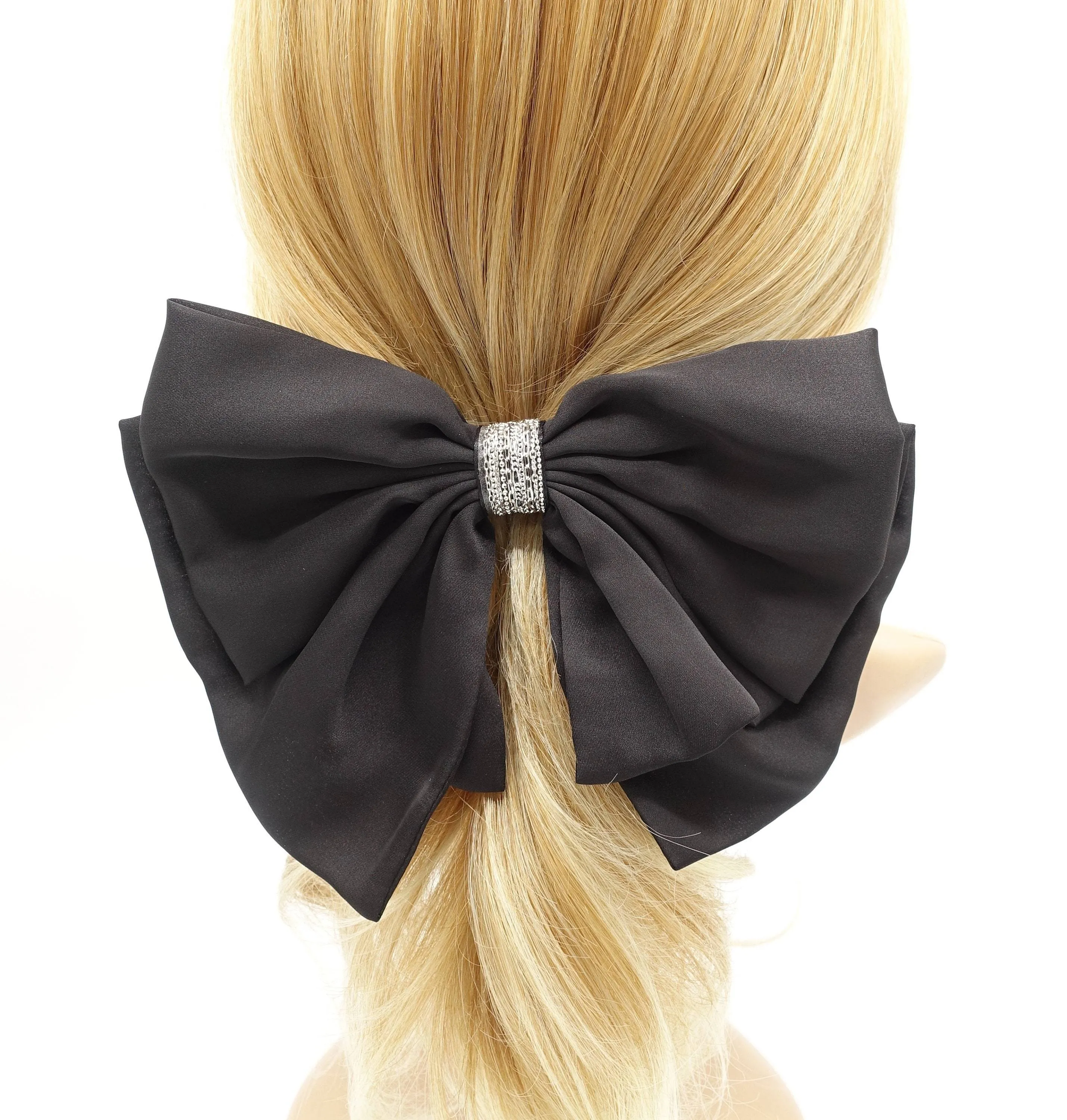 Luxury style hair bow black rhinestone embellished hair accessory for women