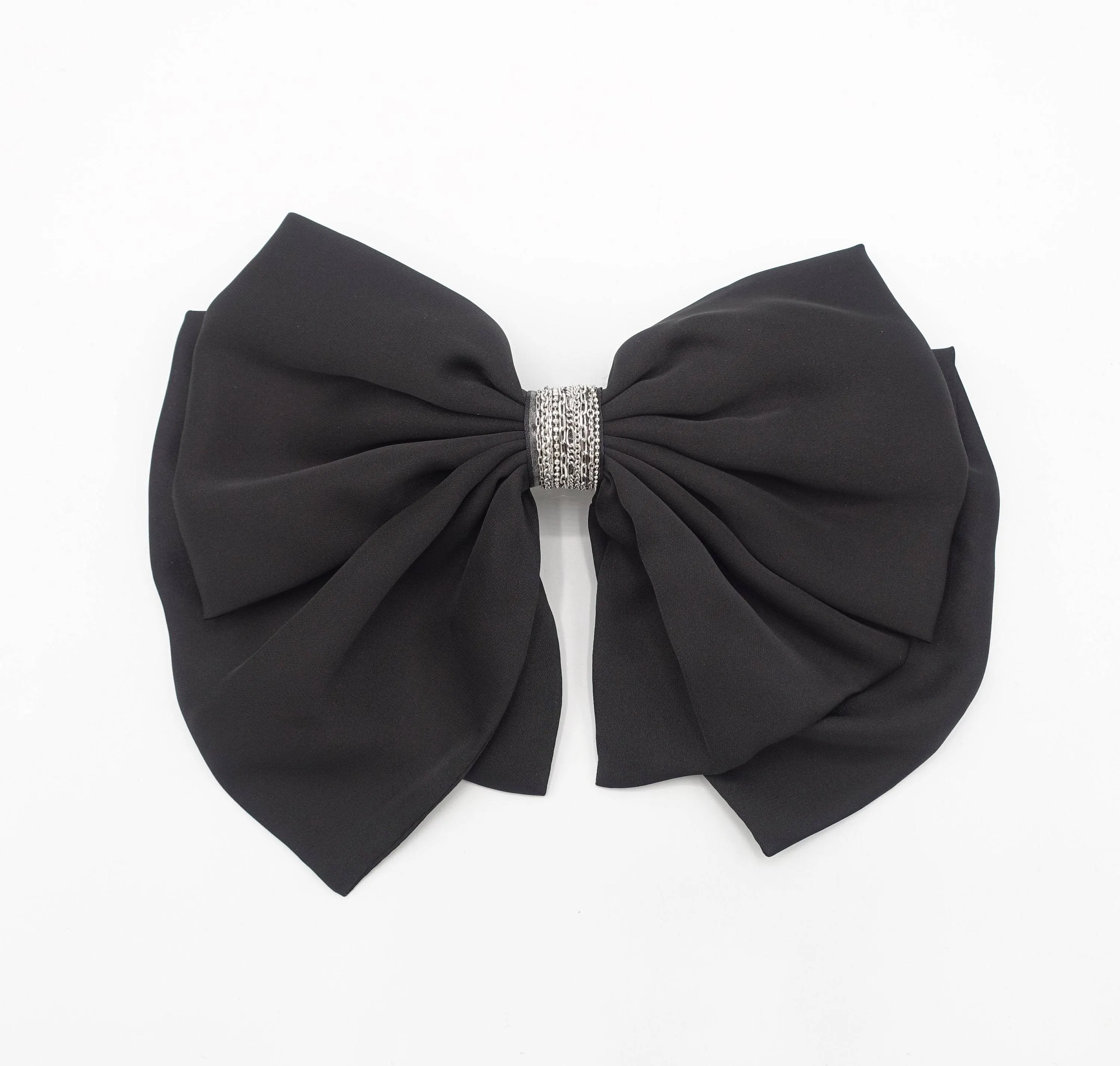 Luxury style hair bow black rhinestone embellished hair accessory for women