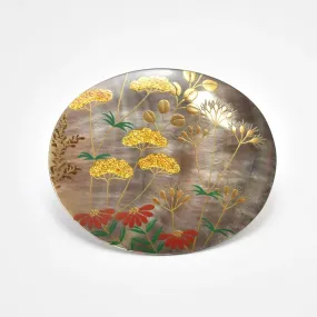 Maki-e Urushi Lacquer Brooch - Black Lip Oyster Pearl Shell / Autumn Flower -, Traditional Japanese Urushi Lacquer Jewelry