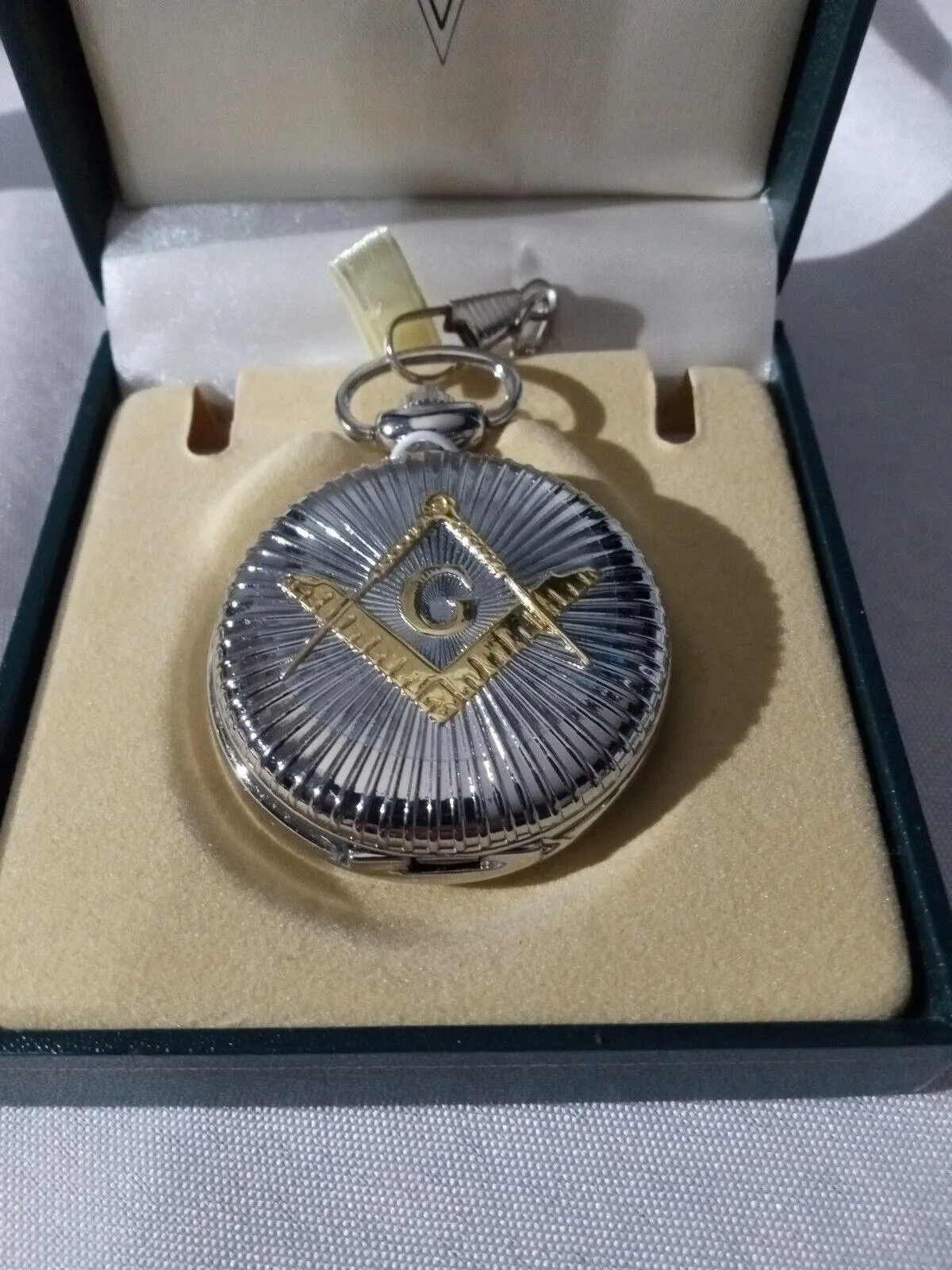 Masonic Pocket Watch Mason with Chain in Silver Square