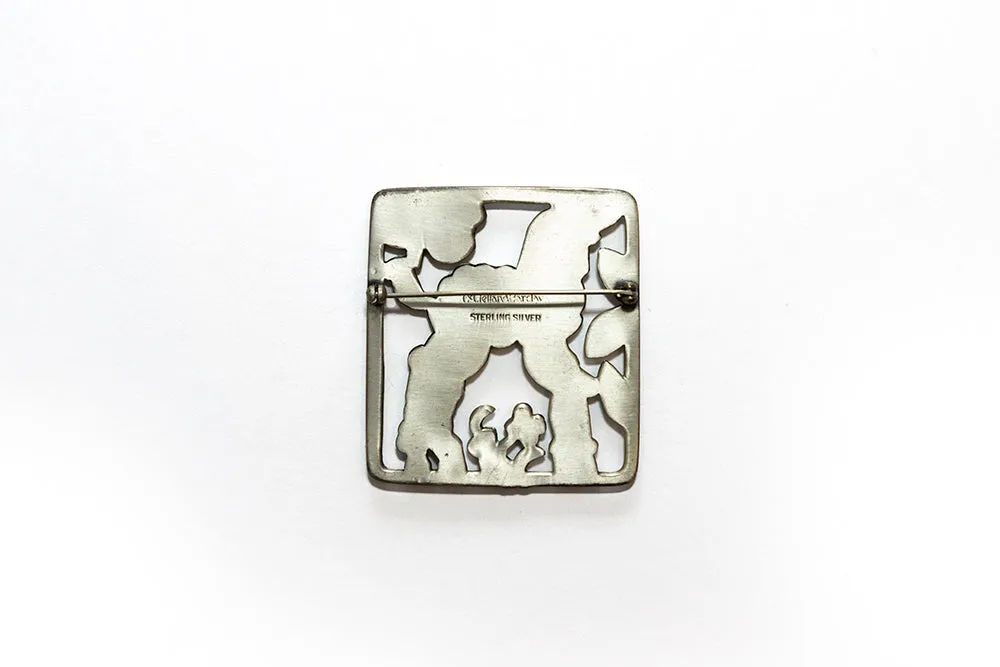 McCLELLAND BARCLAY Sterling Silver Repoussé Lamb Brooch, Square Frame