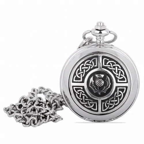 Mechanical Pocket Watch - Celtic Knots Around Thistle Crest