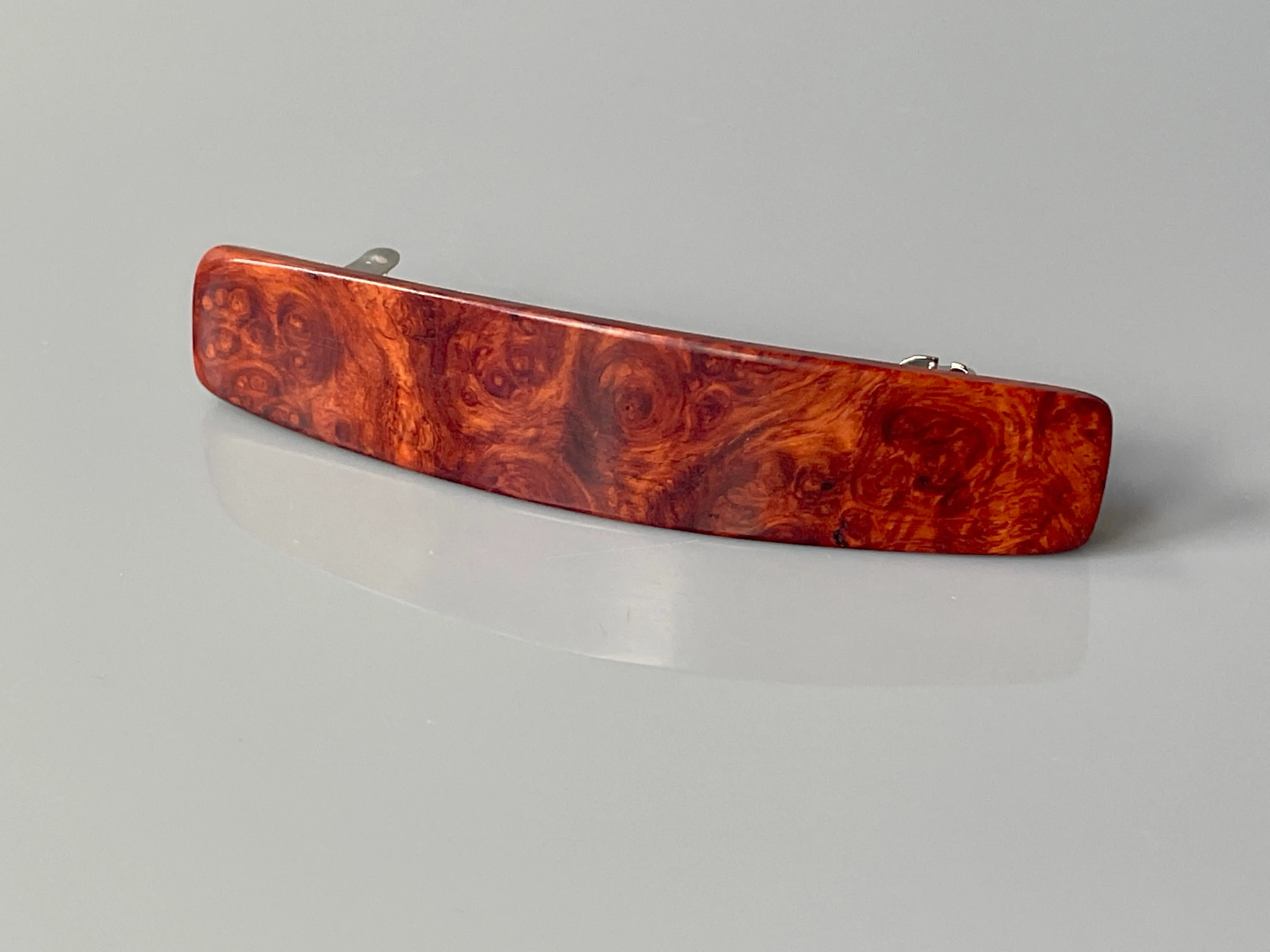 Medium Amboyna Burl Wood Hair Barrette, AAA Top Shelf Luxury red wood barrette, wooden barrette