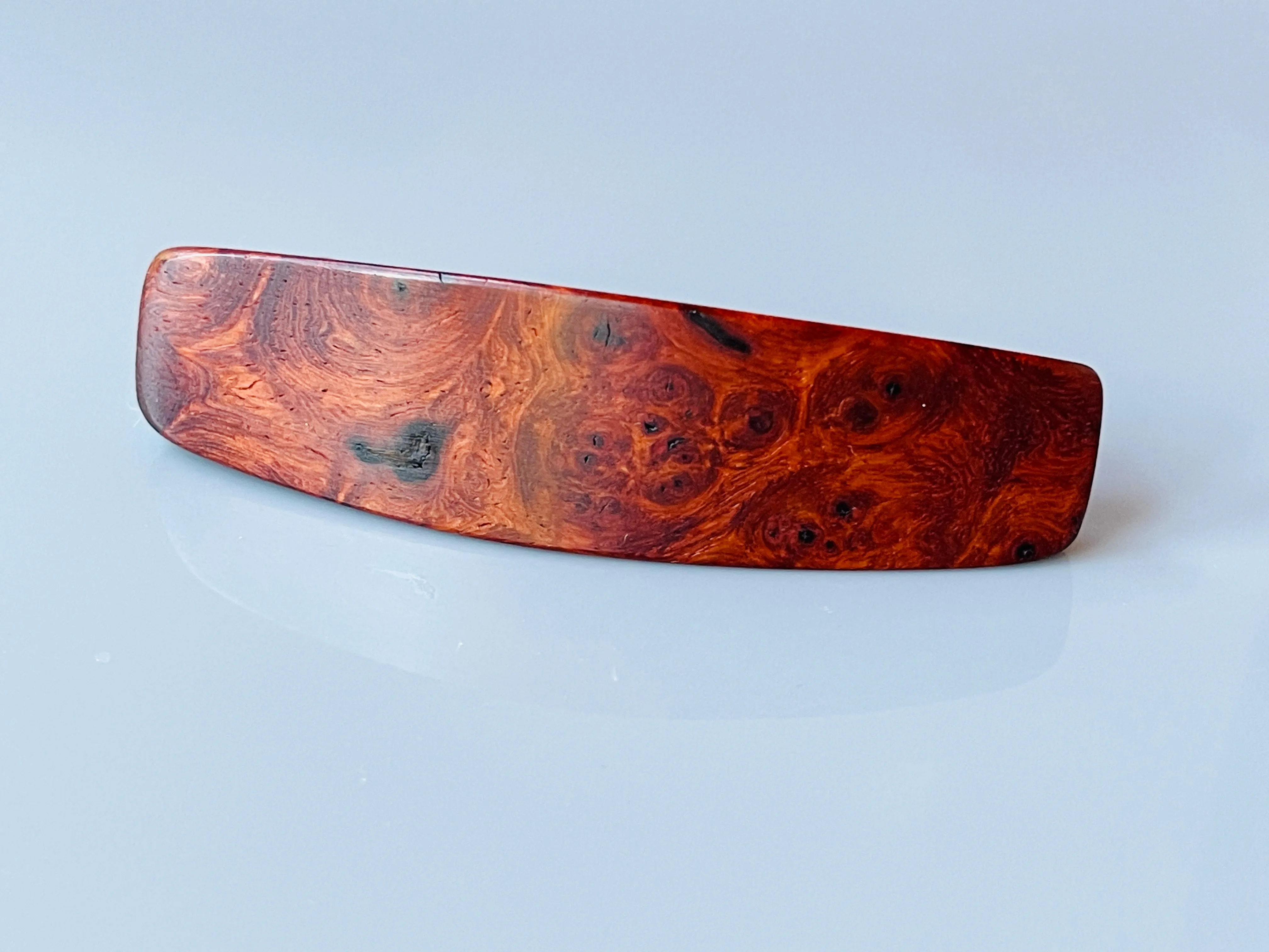 Medium Amboyna Burl Wood Hair Barrette, AAA Top Shelf Luxury red wood barrette, wooden barrette