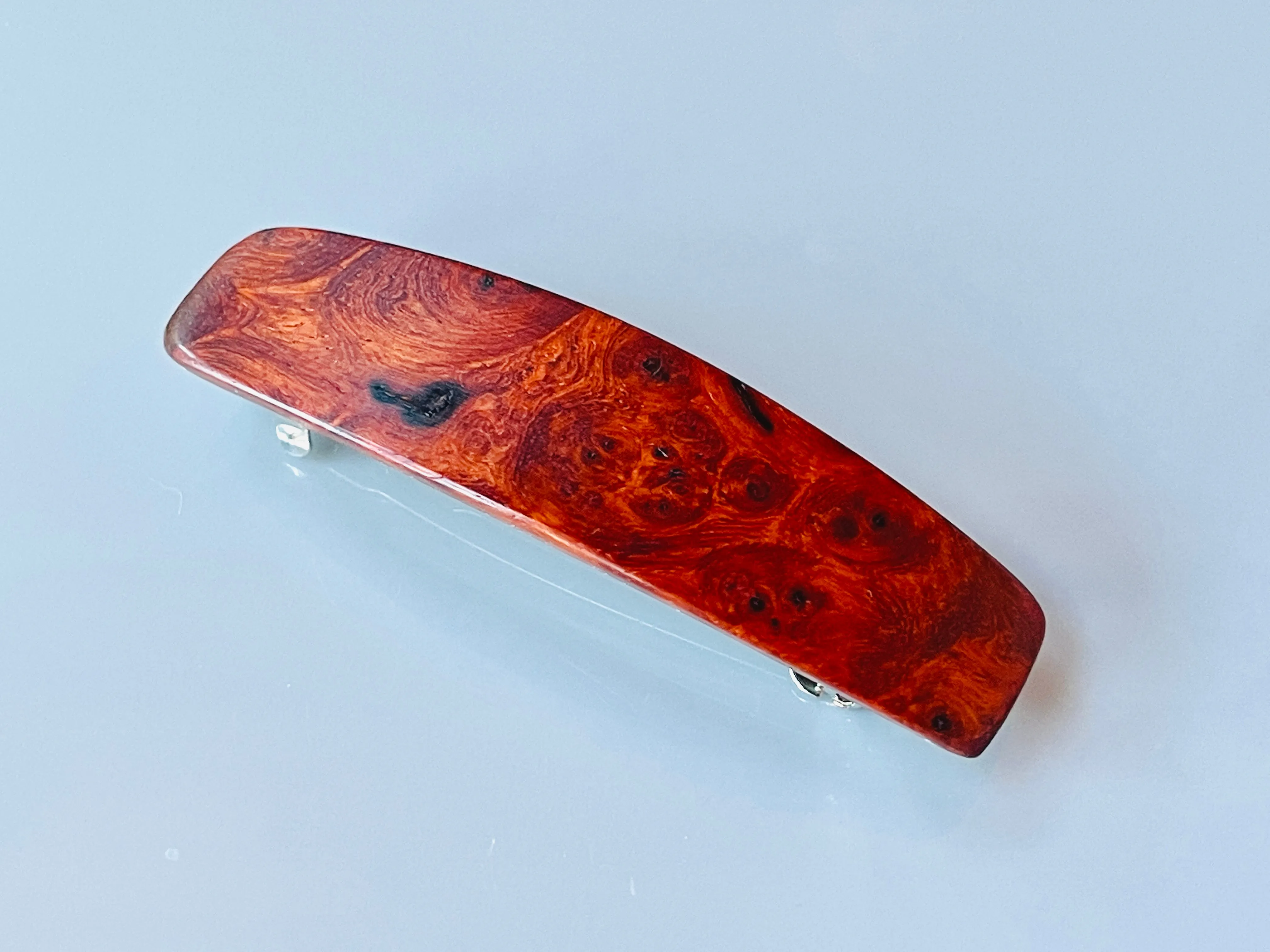 Medium Amboyna Burl Wood Hair Barrette, AAA Top Shelf Luxury red wood barrette, wooden barrette