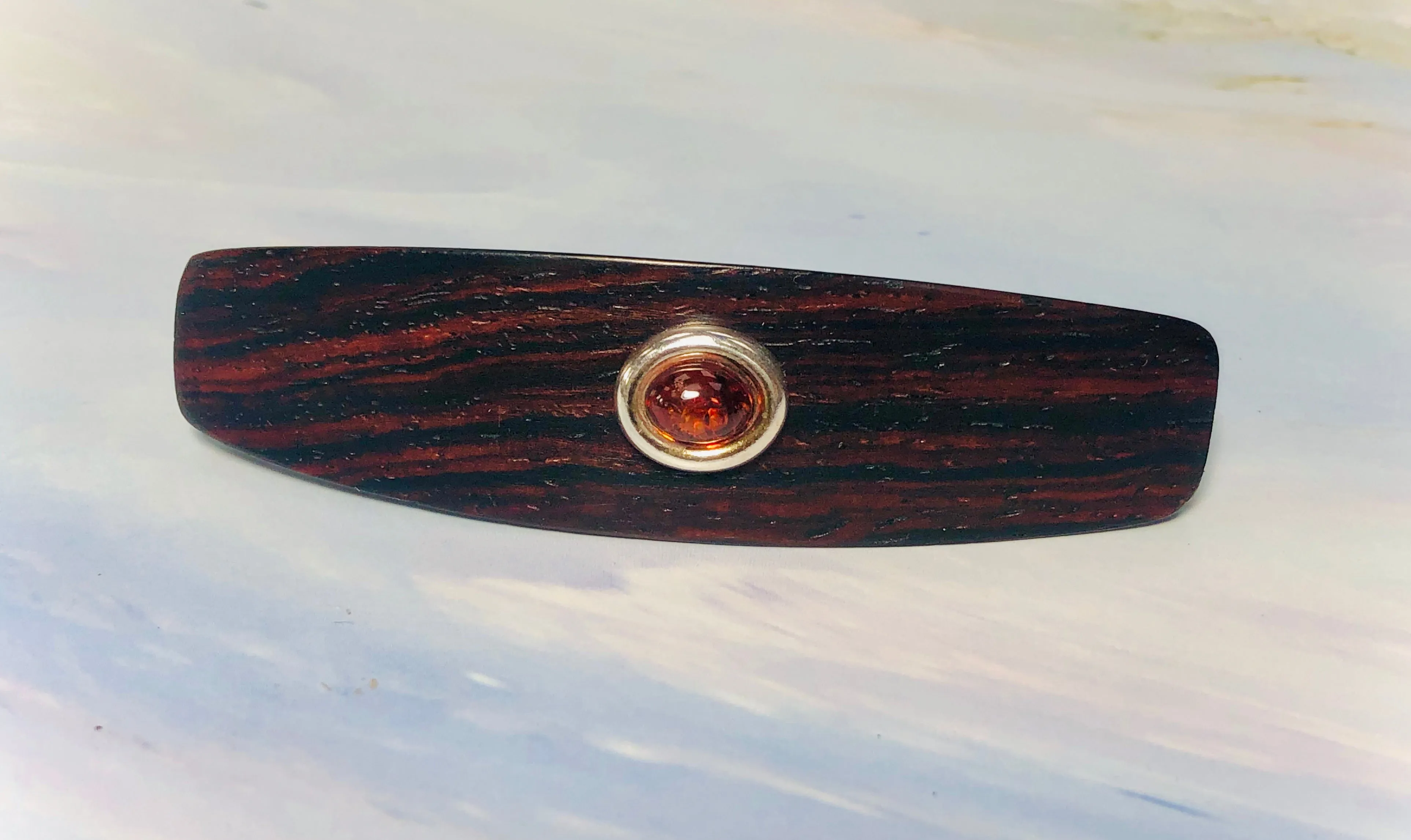 Medium Genuine Baltic Amber barrette, Cocobolo Rosewood 5th Anniversary Gift