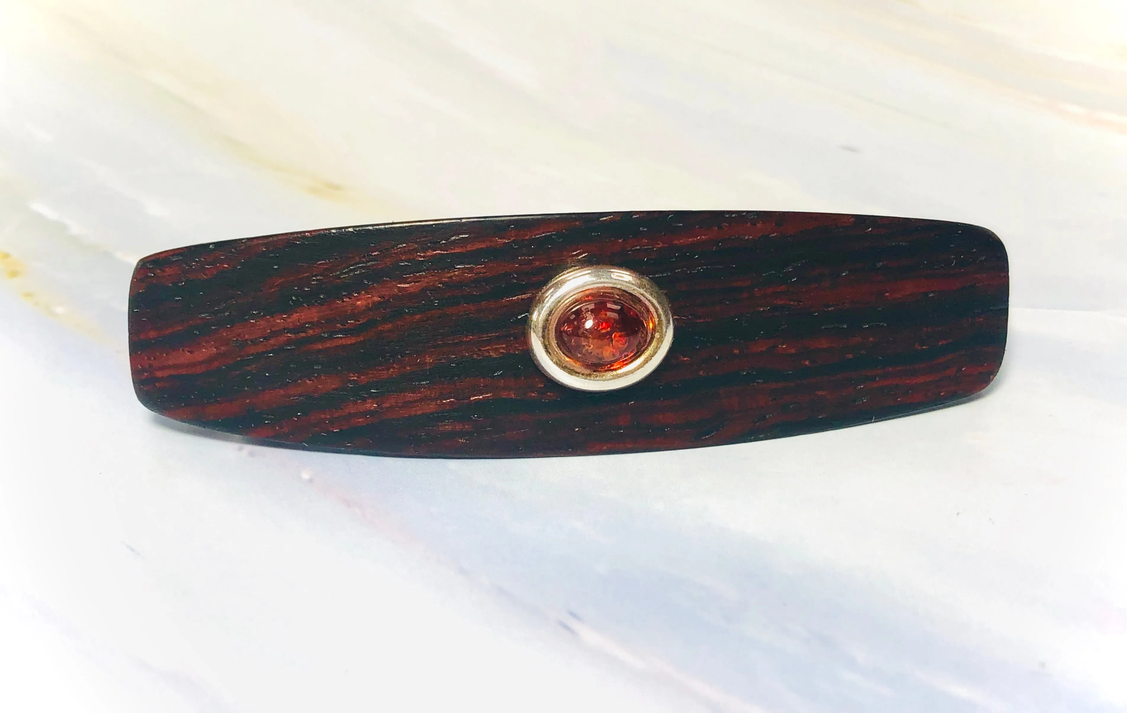 Medium Genuine Baltic Amber barrette, Cocobolo Rosewood 5th Anniversary Gift