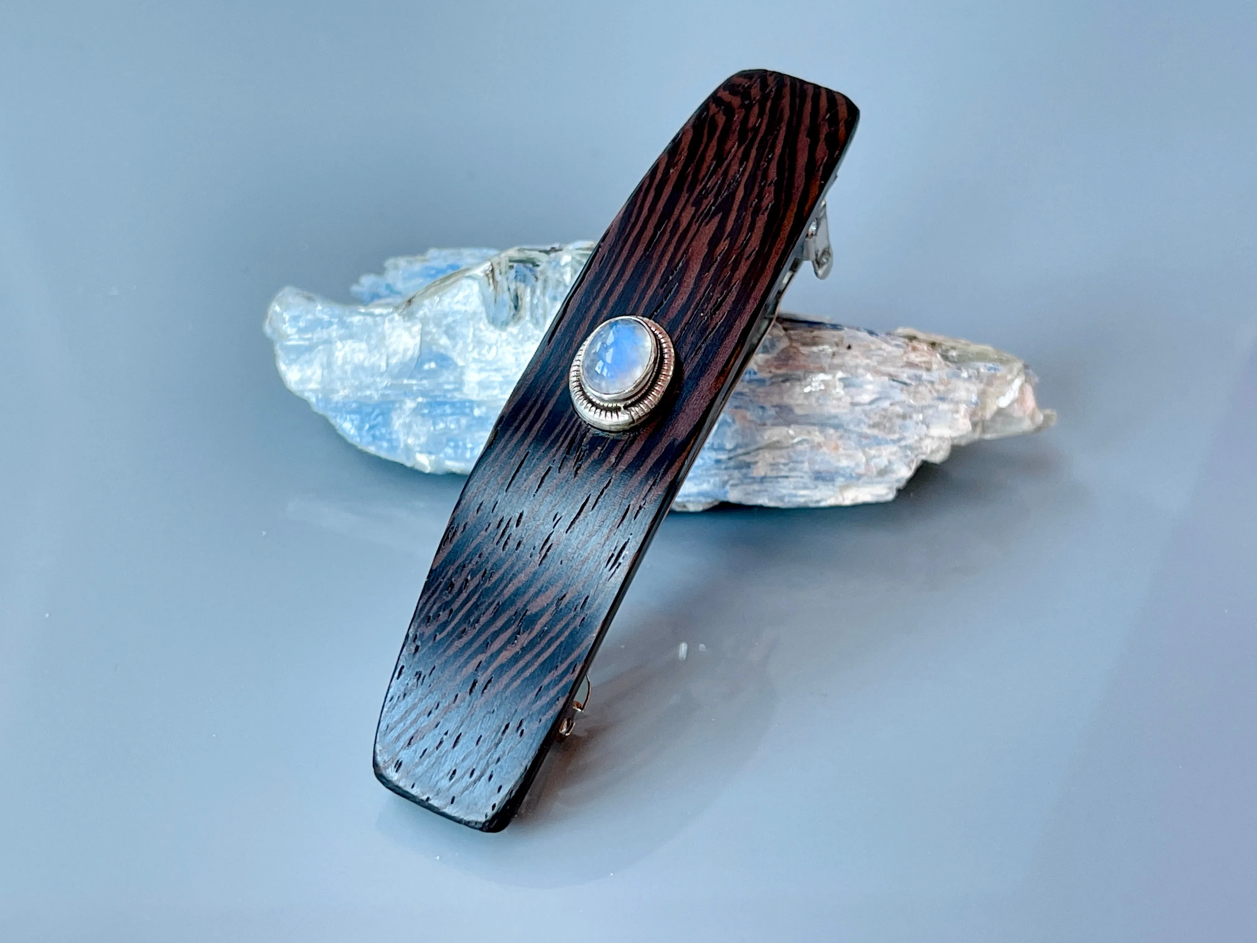 Medium Moonstone Sterling Silver barrette, Wenge Luxury Barrette Elegant Hair Clip