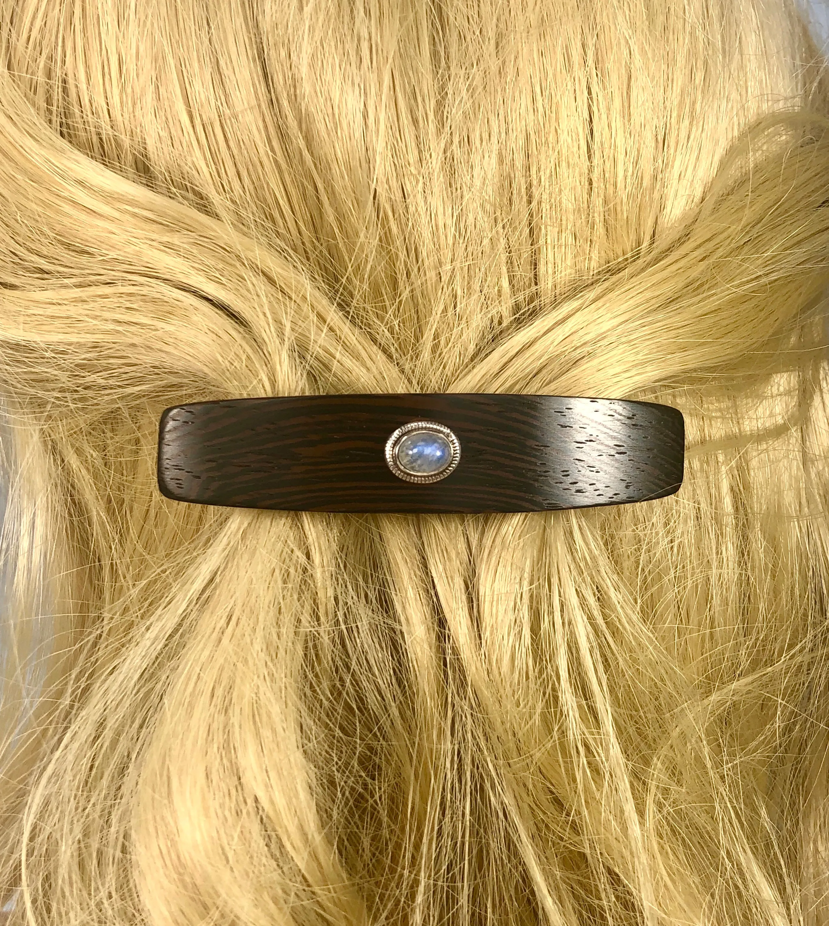 Medium Moonstone Sterling Silver barrette, Wenge Luxury Barrette Elegant Hair Clip