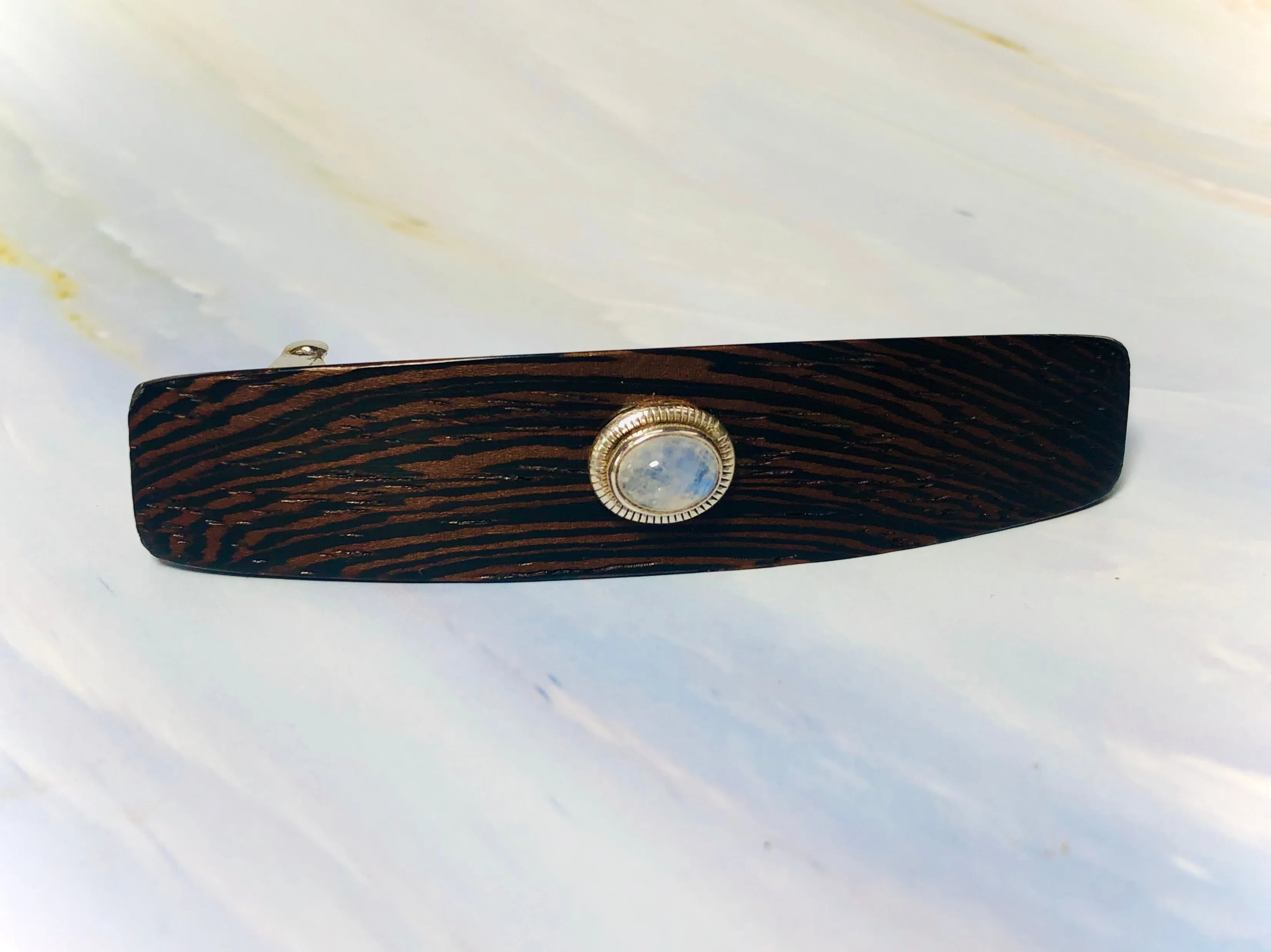 Medium Moonstone Sterling Silver barrette, Wenge Luxury Barrette Elegant Hair Clip