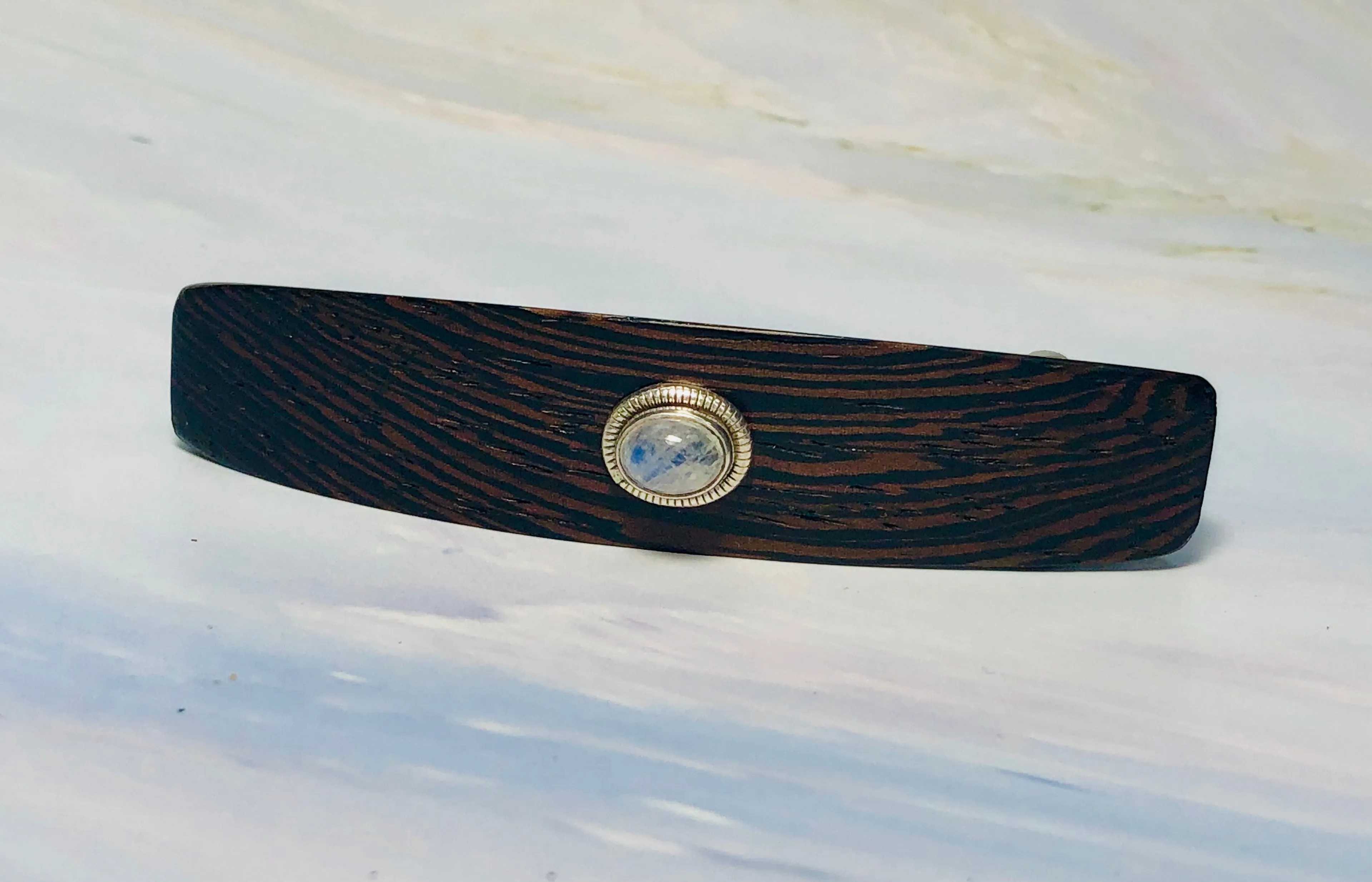 Medium Moonstone Sterling Silver barrette, Wenge Luxury Barrette Elegant Hair Clip