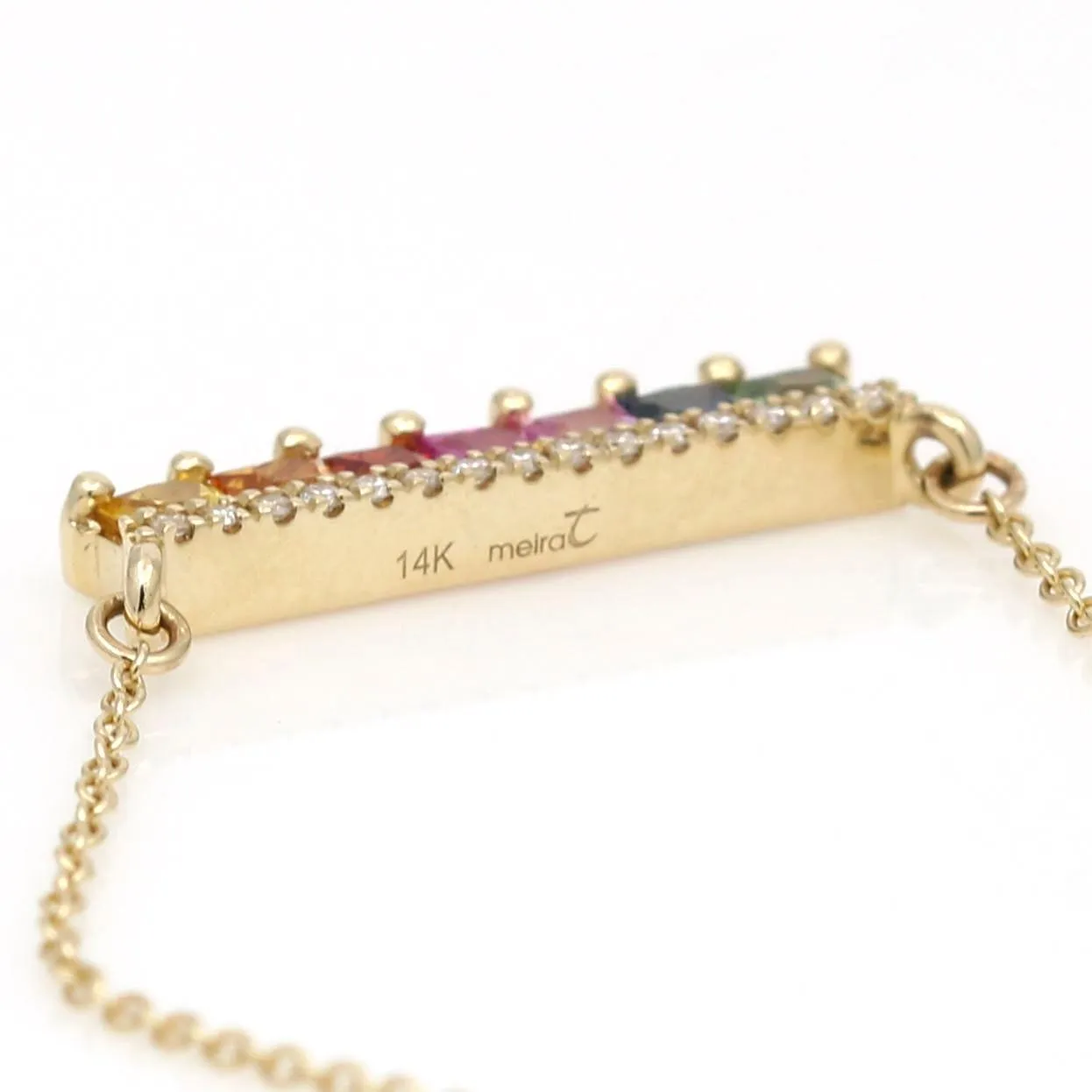 Meira T Diamond Rainbow Sapphire Bar Necklace in 14k Rose Gold