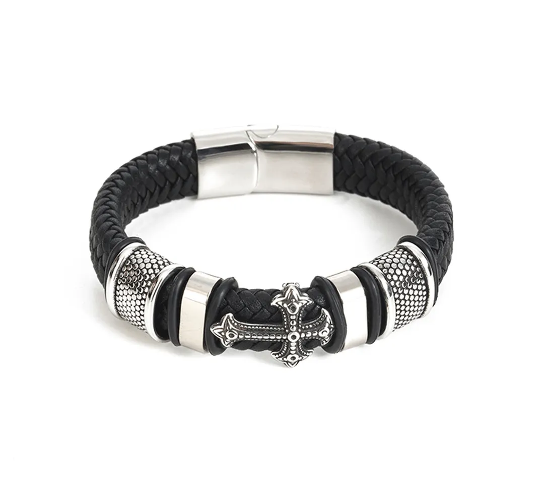 Men's Cross Bracelet <br> Leather Medieval