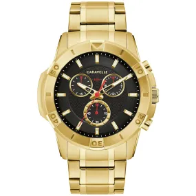 MEN'S GOLD-TONE STEEL CARAVELLE AQUALUXX WATCH WITH BLACK DIAL