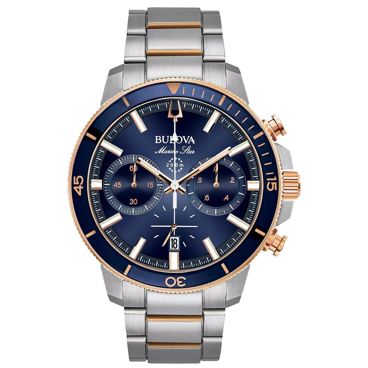 MEN'S STAINLESS STEEL BULOVA MARINE STAR WATCH WITH BLUE DIAL