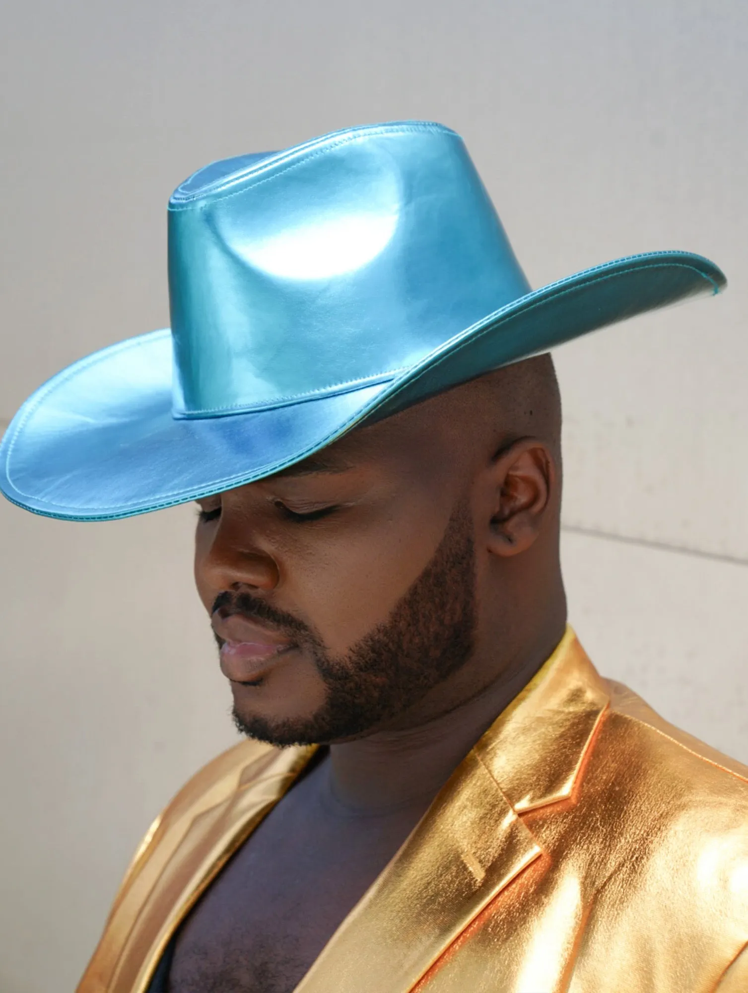 Metallic Blue Wide brim Cowboy Hat