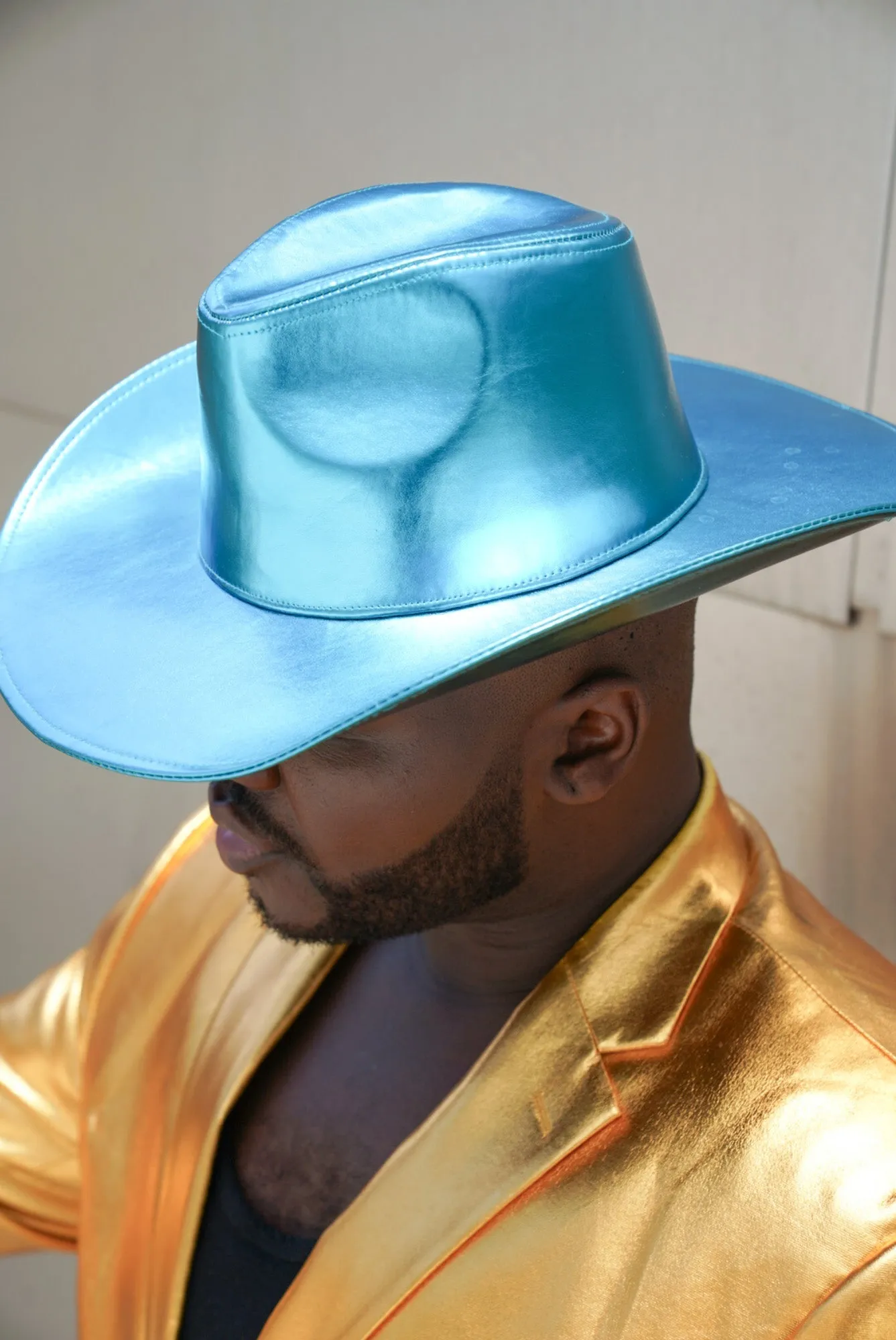 Metallic Blue Wide brim Cowboy Hat