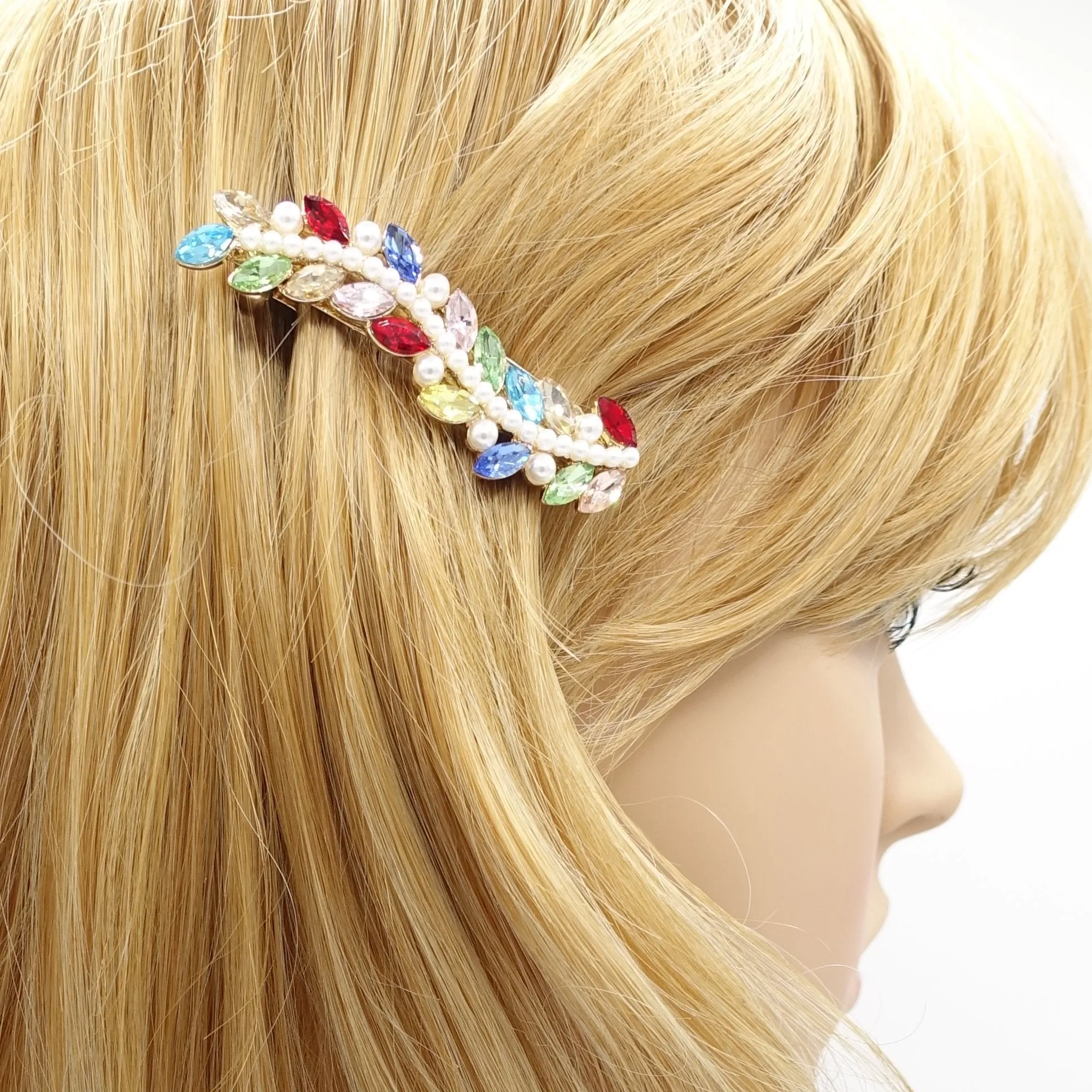 mini pearl rhinestone hair barrette wave flower branch woman hair accessory