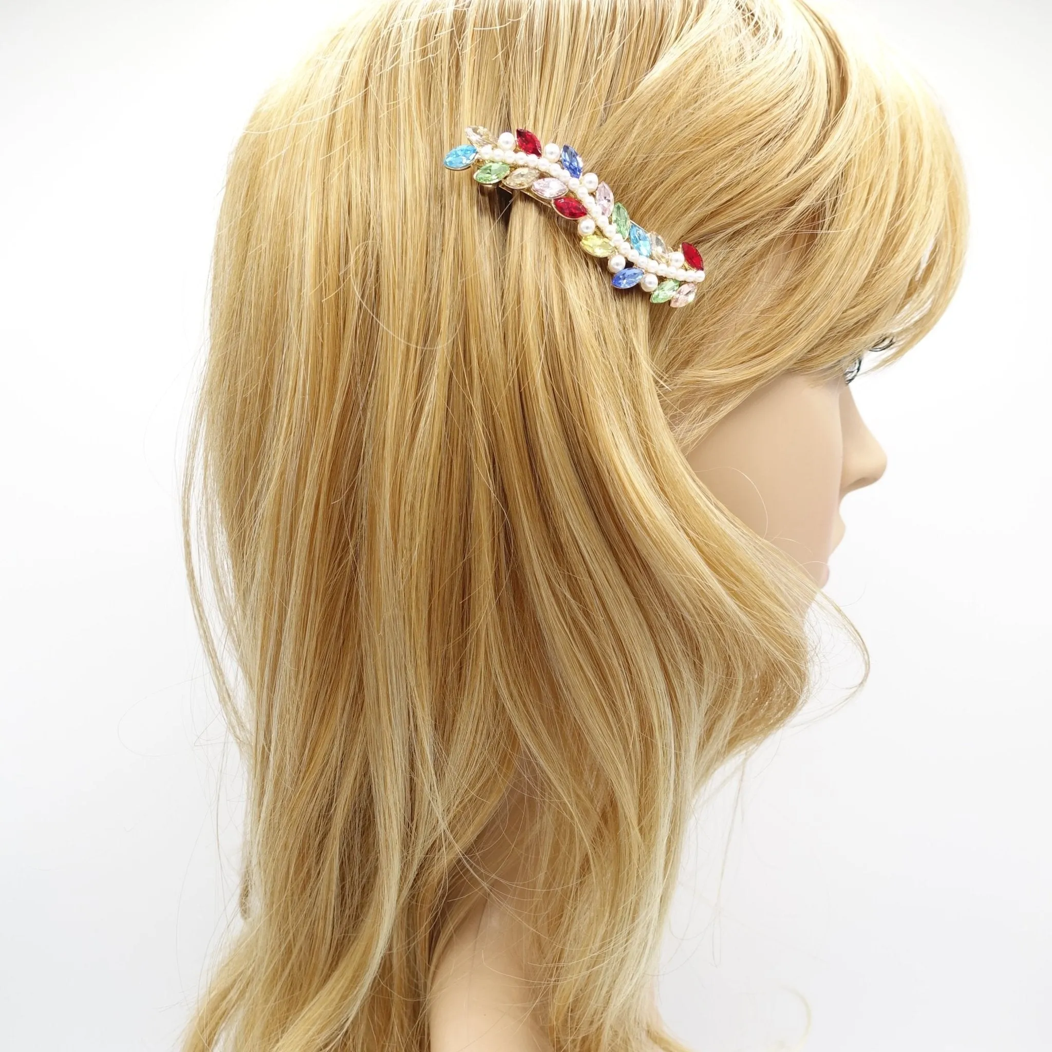 mini pearl rhinestone hair barrette wave flower branch woman hair accessory