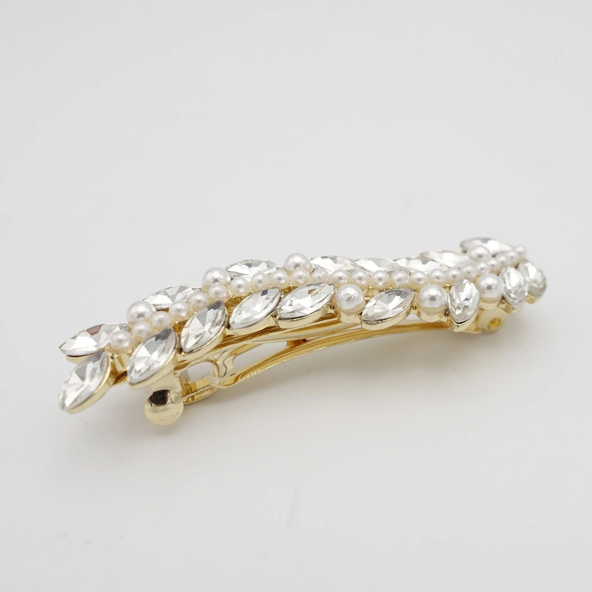 mini pearl rhinestone hair barrette wave flower branch woman hair accessory