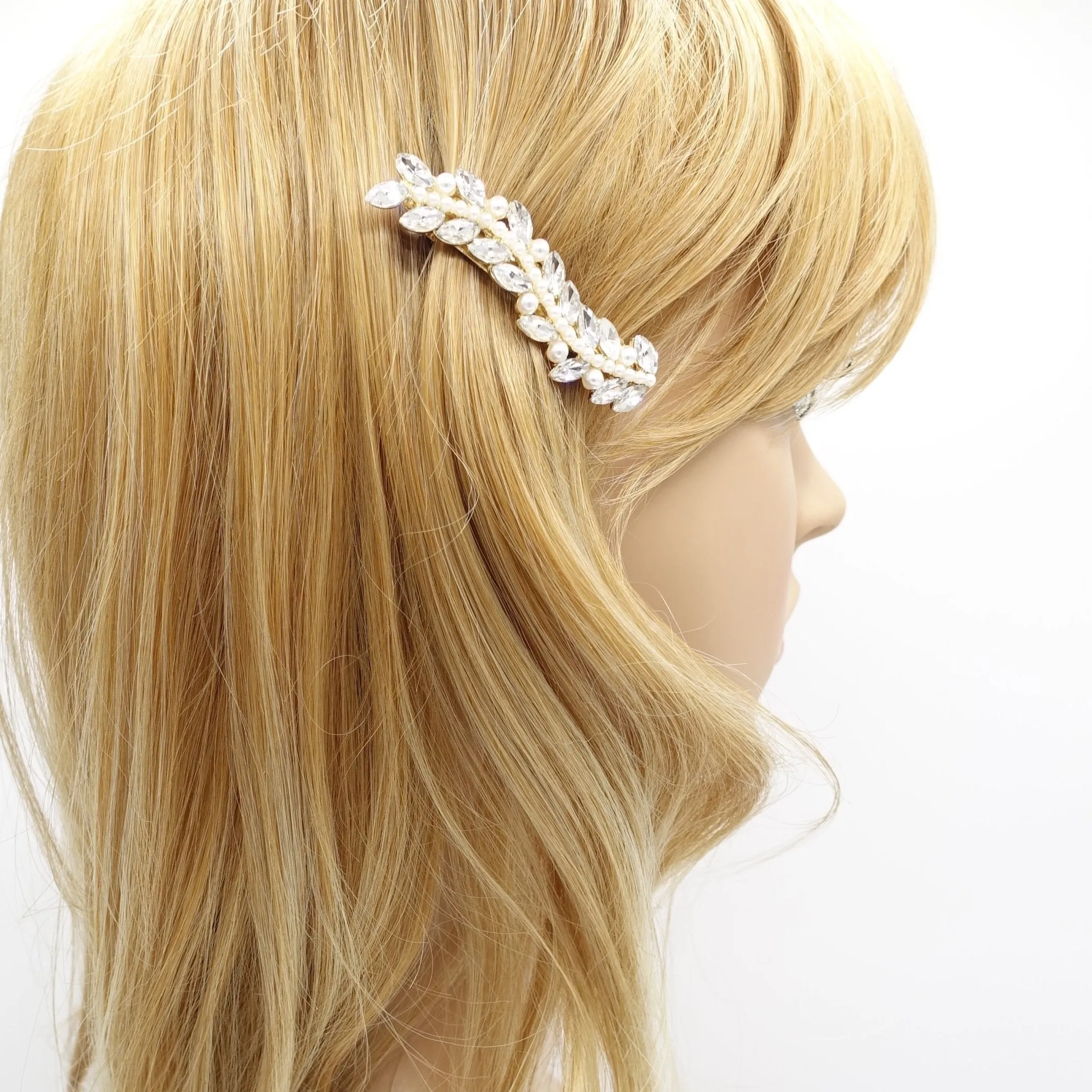 mini pearl rhinestone hair barrette wave flower branch woman hair accessory