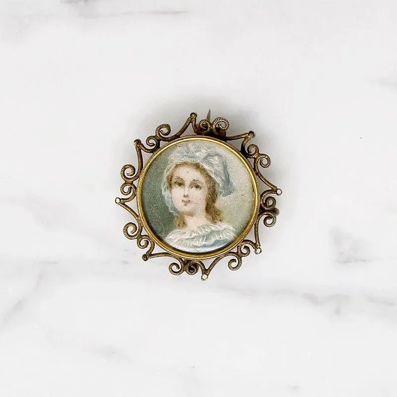 Miniature Portrait Victorian Lace Pin