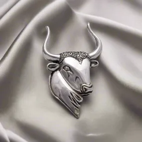 Minoan Head of Taurus Brooch in Sterling Silver (K-70)