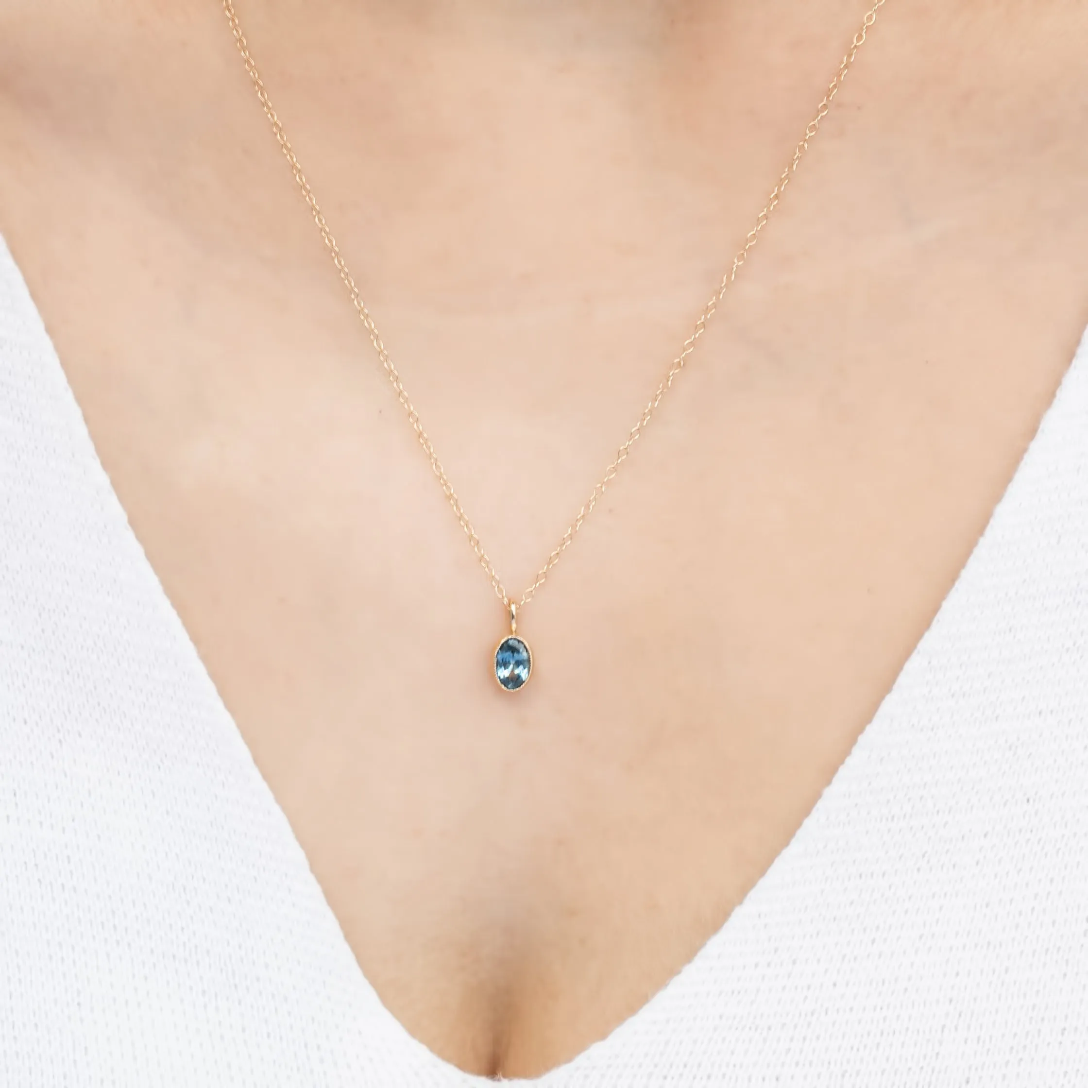 Mint Green Montana Sapphire Bezel Set Charm Necklace (One of a kind)