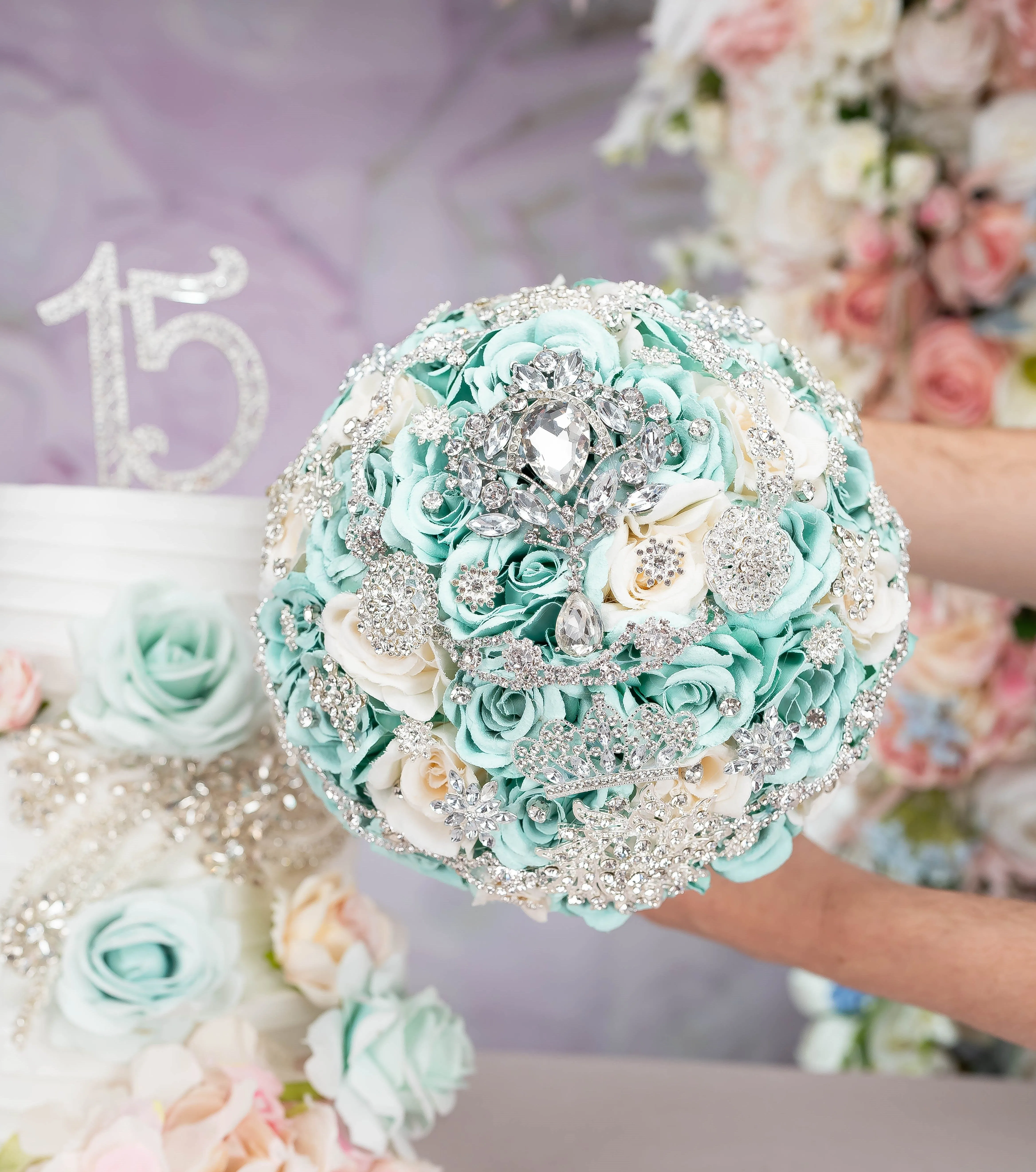 Mint Quinceanera Bouquet 9 inches