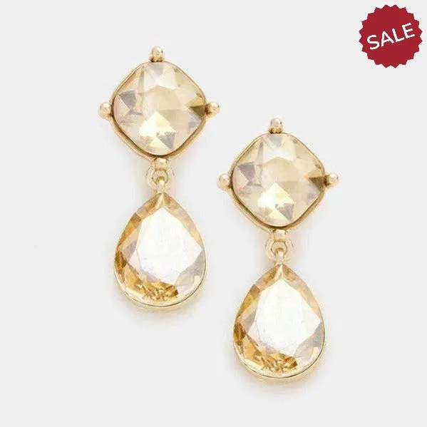 Miro Topaz Color Crystal Teardrop Gold Earrings