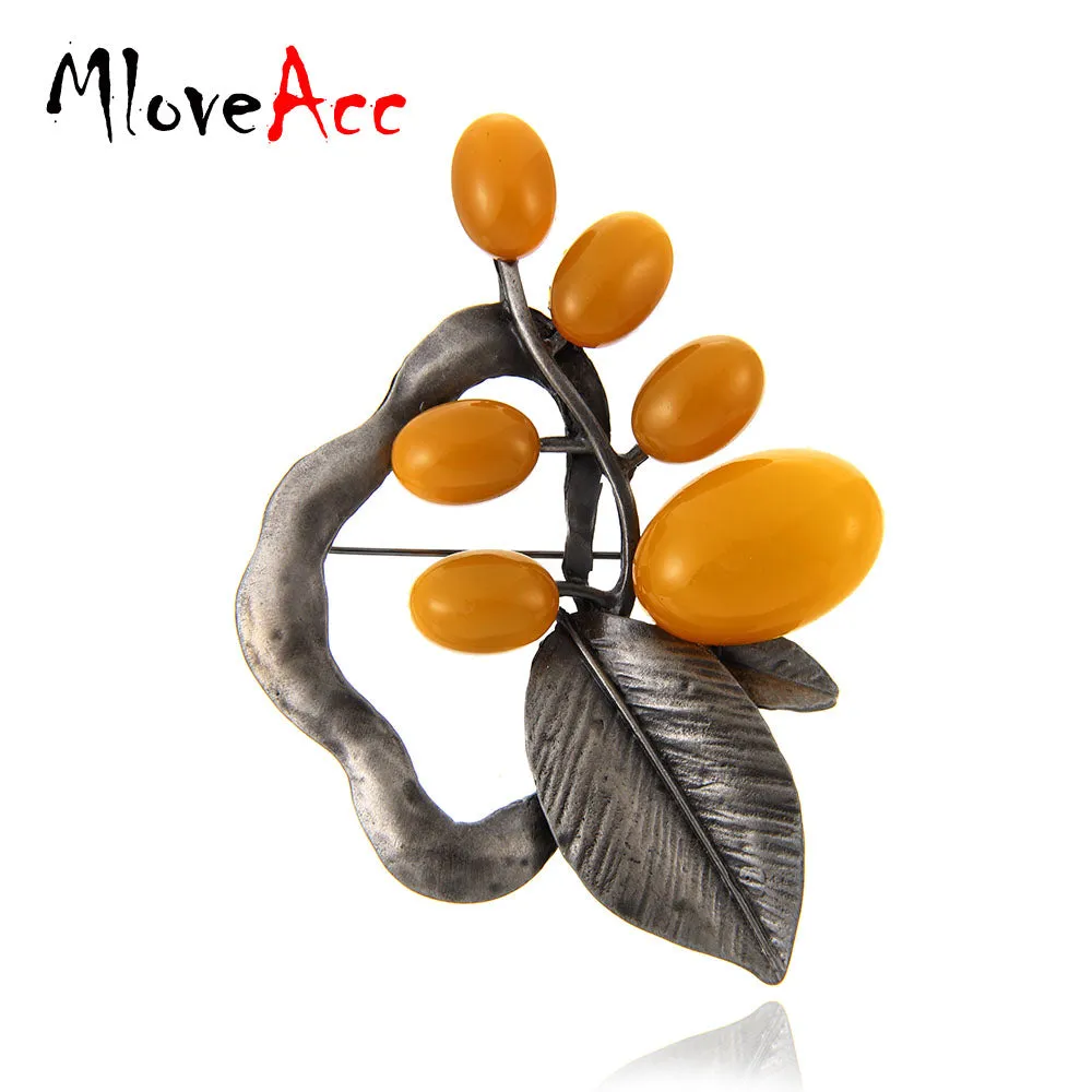 MloveAcc European New Style Leaf Shape Brooches & Pin Neon Yellow Beads Charm Women Collar Brooch Pins Accessories