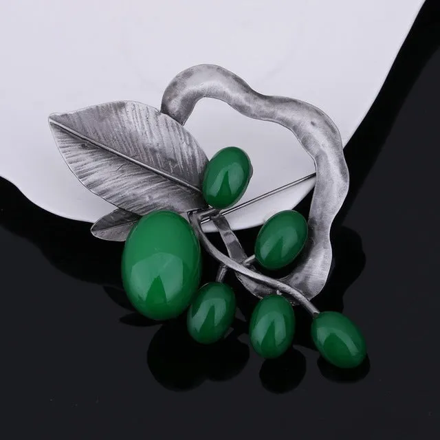 MloveAcc European New Style Leaf Shape Brooches & Pin Neon Yellow Beads Charm Women Collar Brooch Pins Accessories