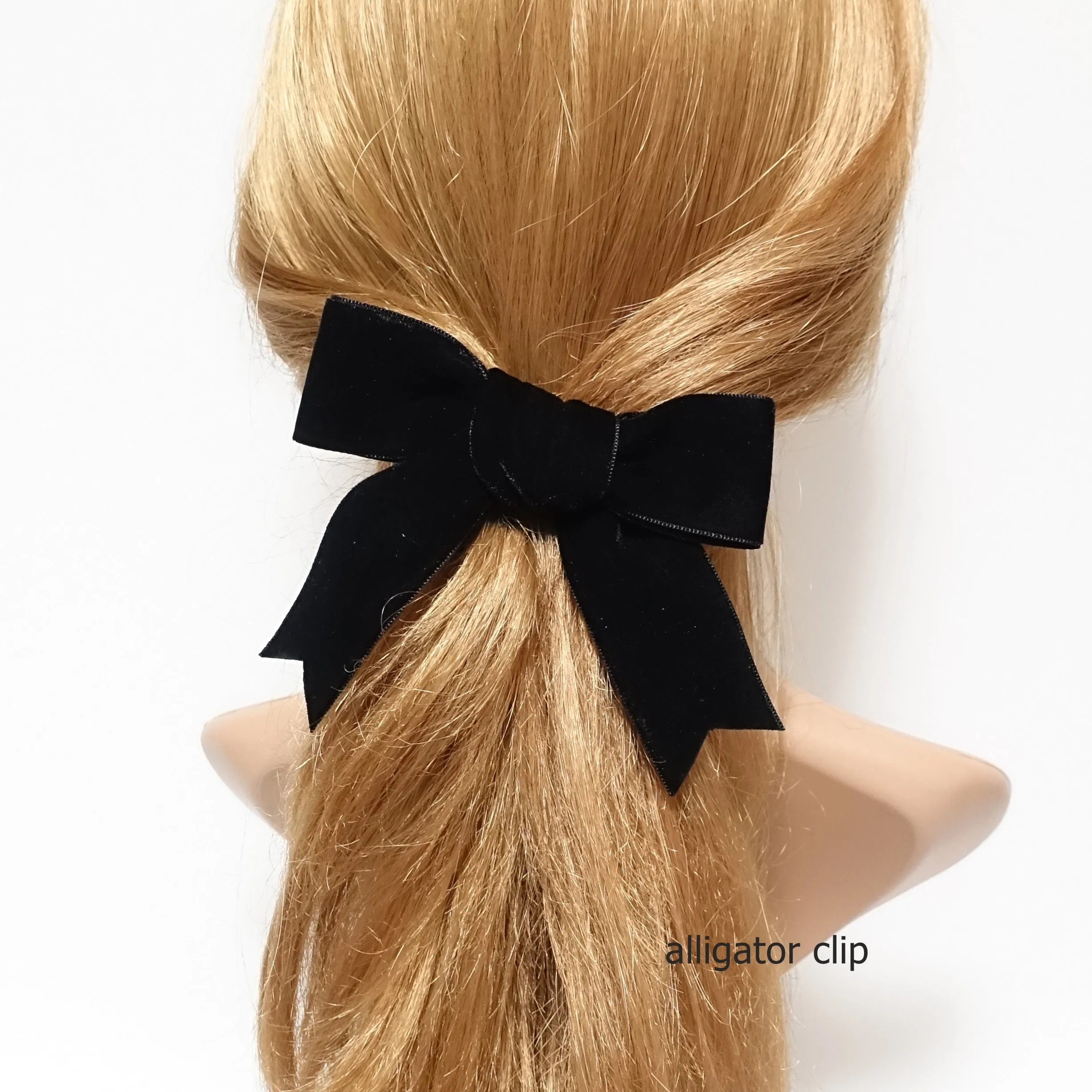 moderate black velvet tail bow french barrette 2 prong hair clip basic hair clip for women