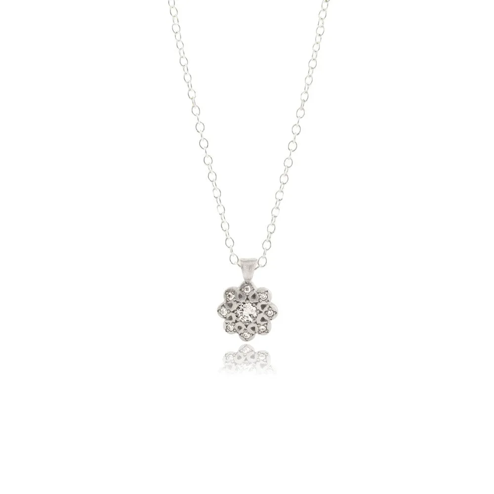 Moonflower Charms with Diamonds and Sapphires on Sterling Silver Necklace by Adel Chefridi