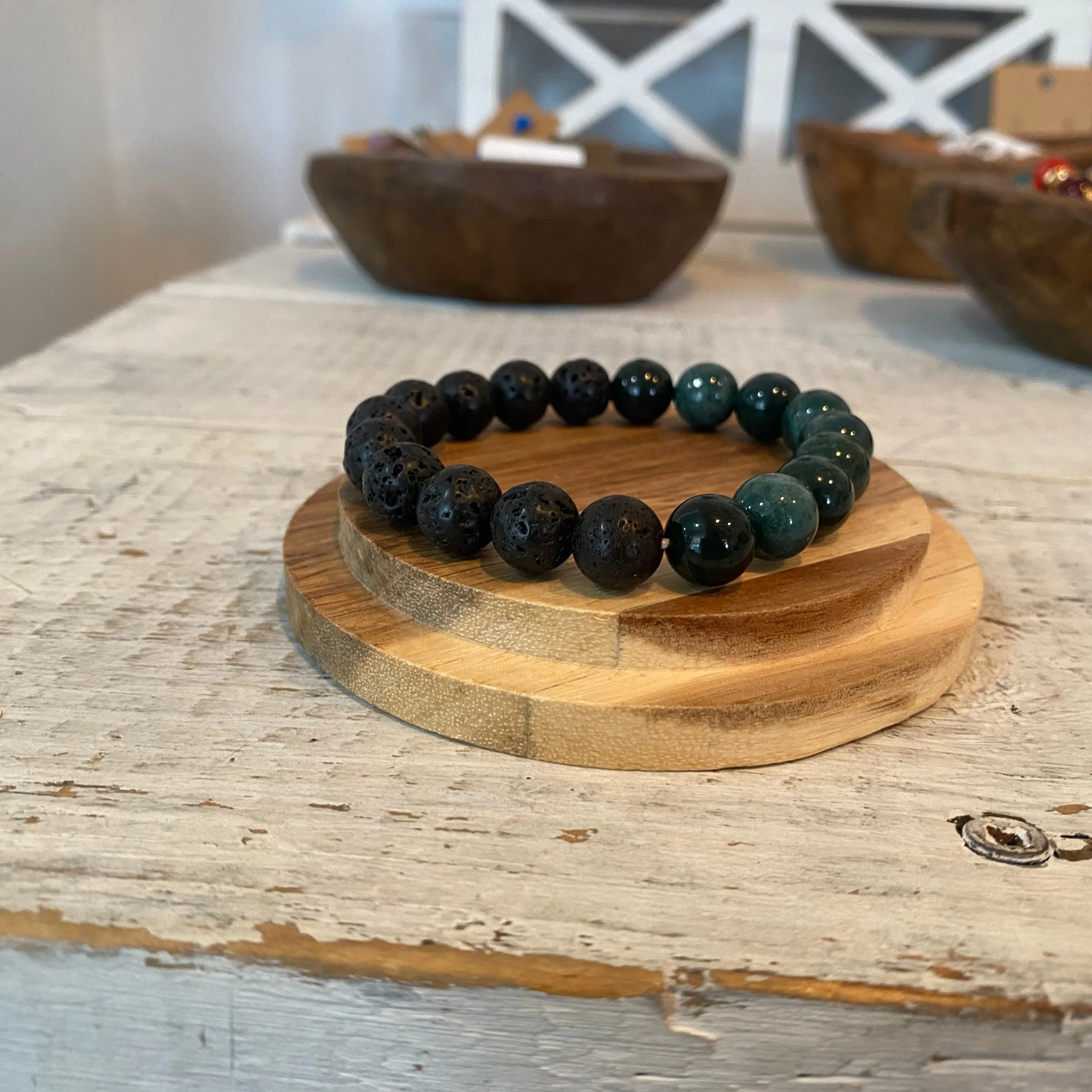 moss agate & lava stone semi-precious stone bracelet